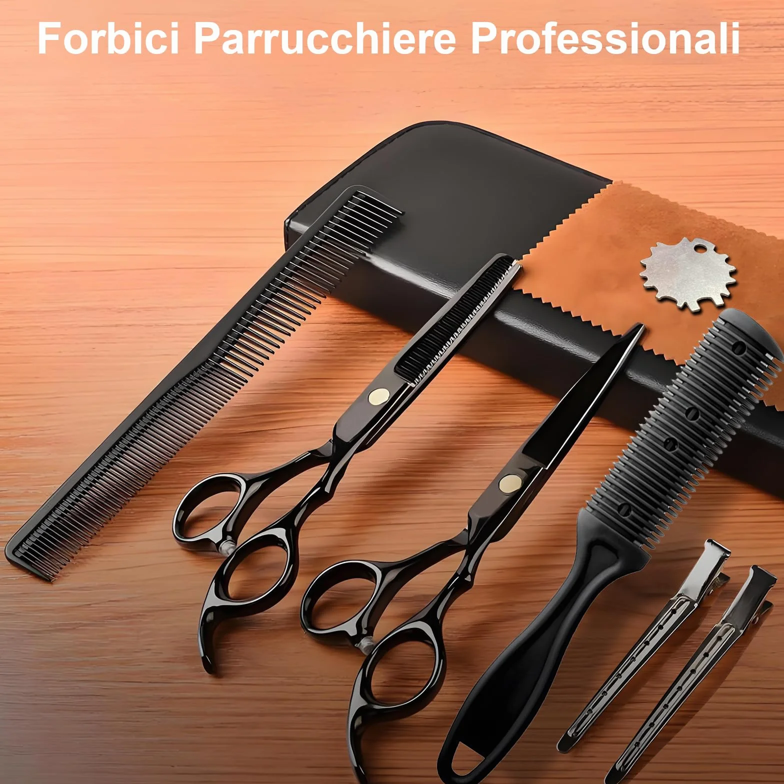 SURFOU Forbici Parrucchiere Professionali, Forbici sfoltenti da 6,7 pollici-In acciaio inossidabile, Set da 9 pezzi con pettine, Adatto per uomini/donne/pets/uso domestico e saloni, Nero