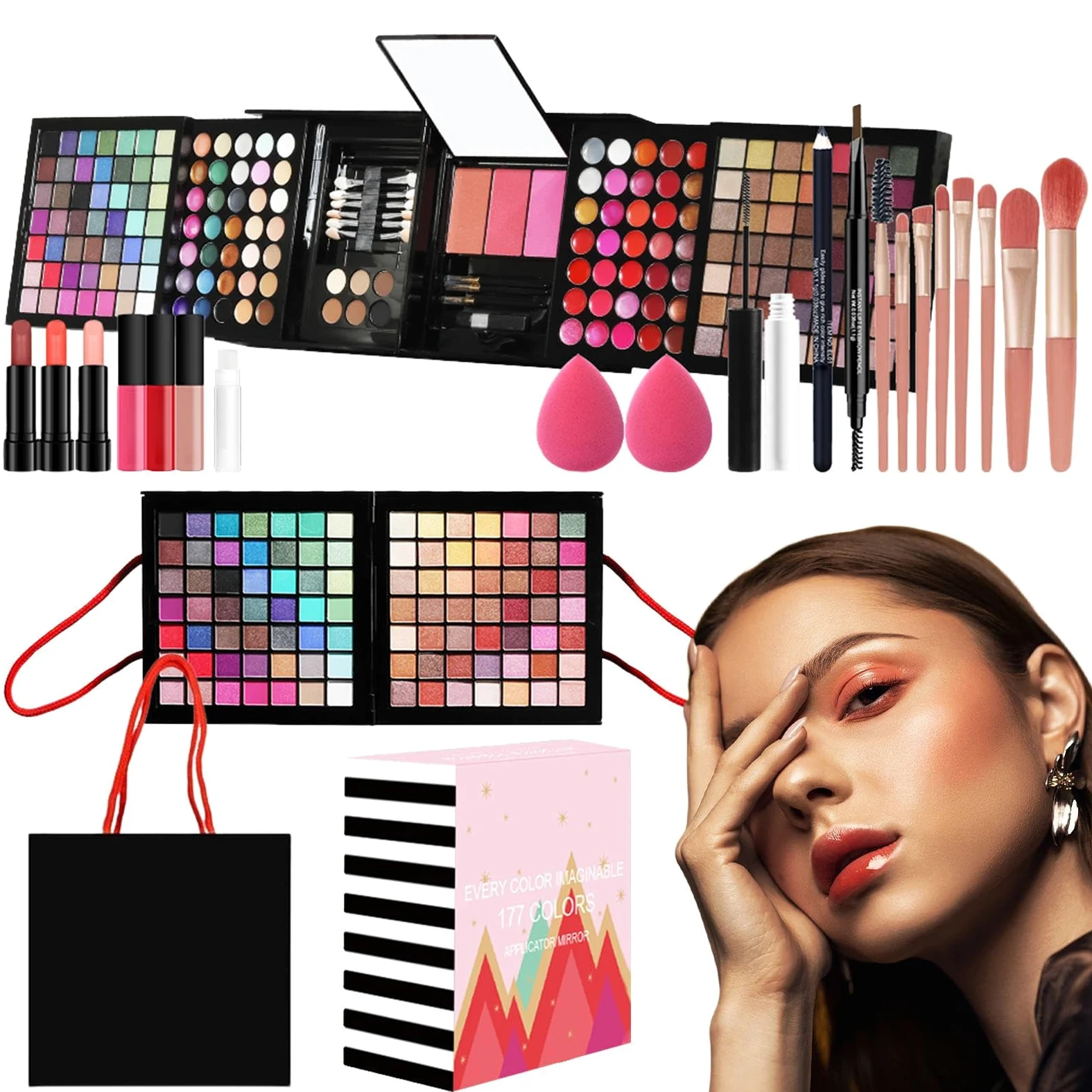 Set trucco per donna Kit completo, kit trucco per donna,Set multiuso | completo di cosmetici per principianti e professionisti, include cosmetici e strumenti per il