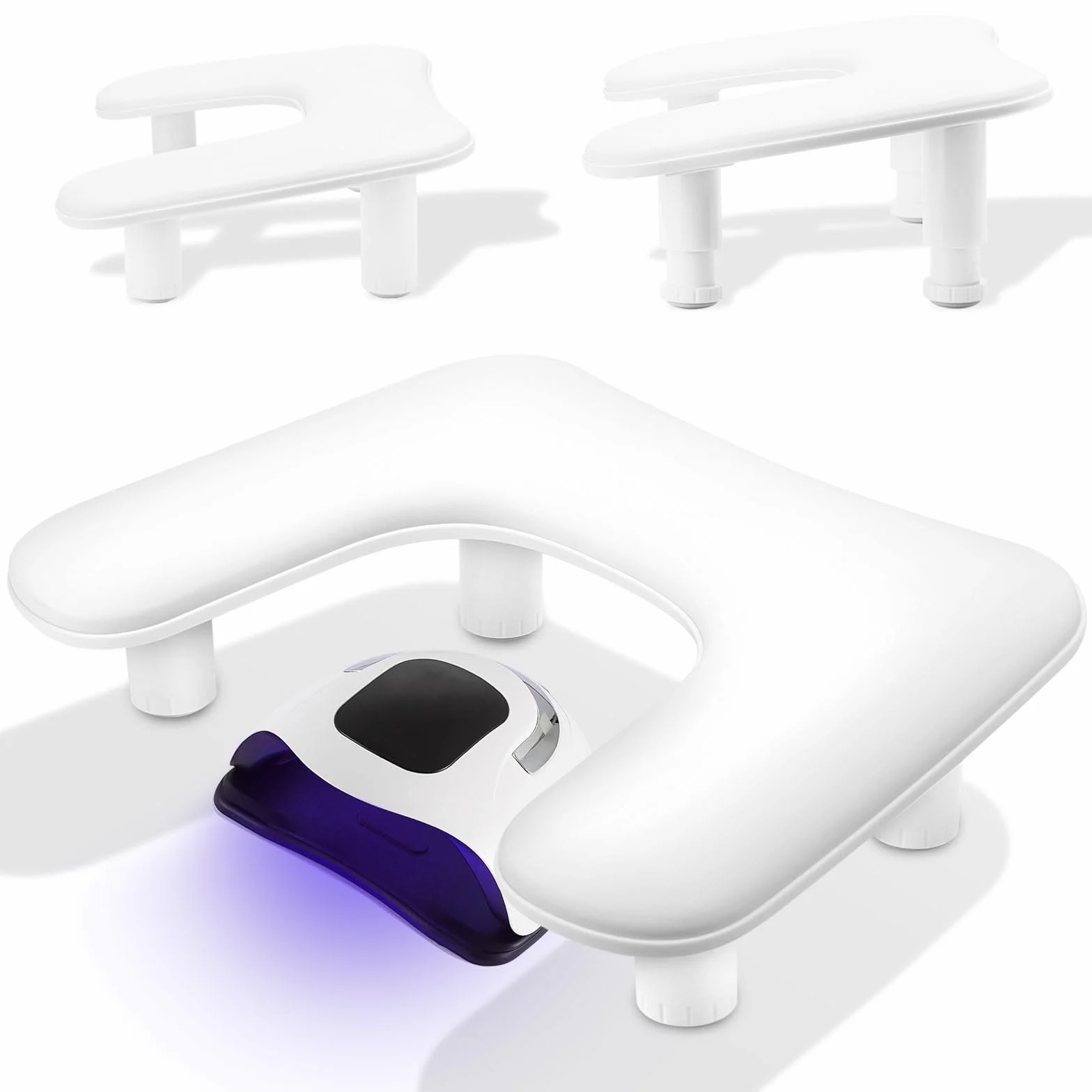 Poggiamano per Unghie, Appoggia Mani per Unghie in Pelle PU e Spugna Morbida, Forma U, con Supporto Regolabile in Altezza, Kit per Nail Art e Lampade per Unghie, Bianco
