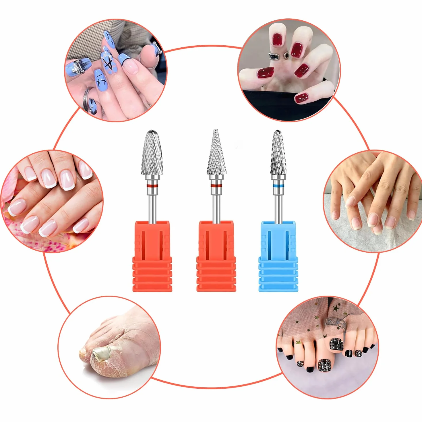 Punte Fresa Unghie Carburo di Tungsteno 3/32 Pollici 3 Pezzi per Rimuovere Gel Acrilico Cuticola Manicure Pedicure