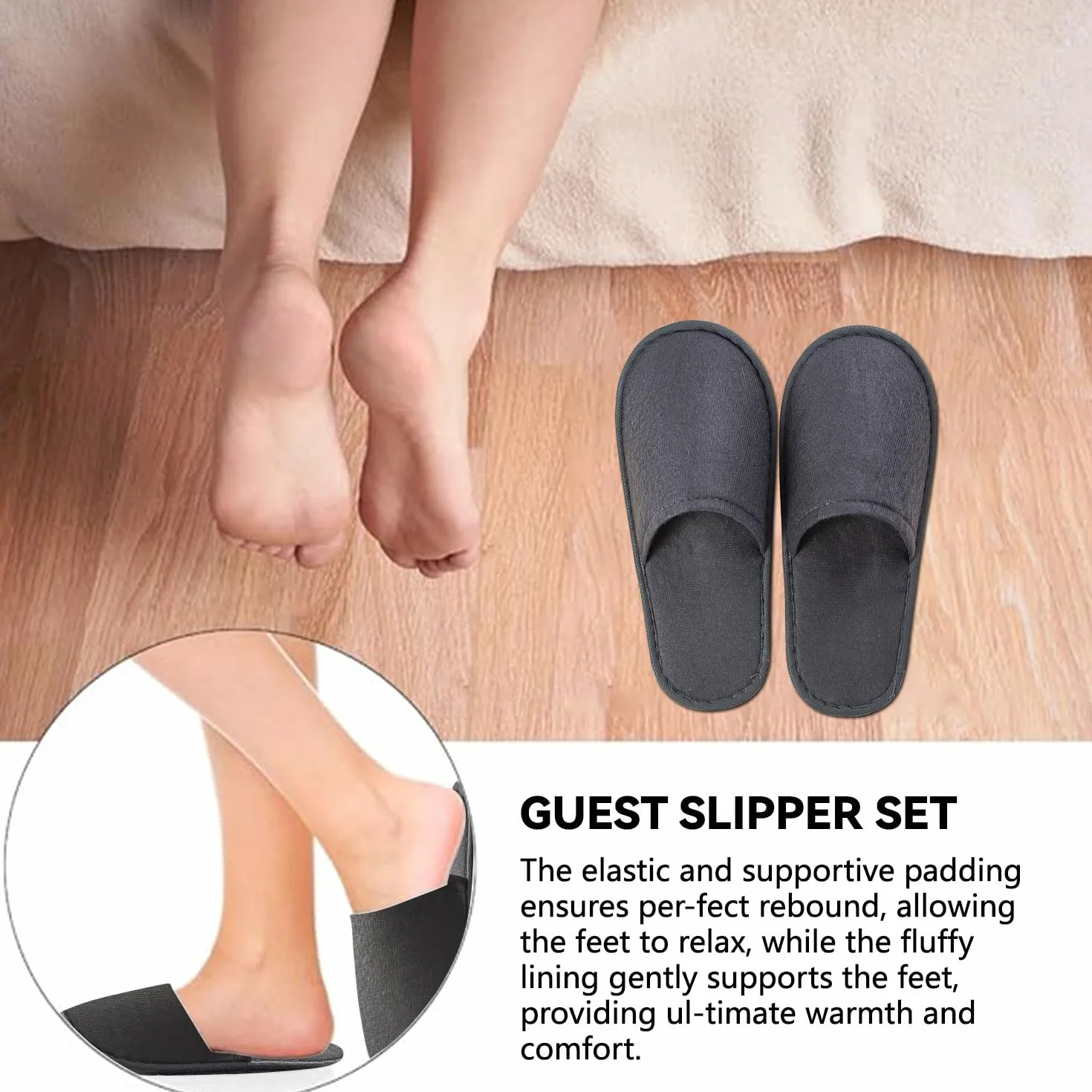 Pantofole Usa e Getta Antiscivolo, Ciabatte Ospiti, Pantofole Chiuse, Ciabatte Monouso per Hotel, Casa, Viaggi, Misura Universale, Grigio+Bianco, 4 Paia