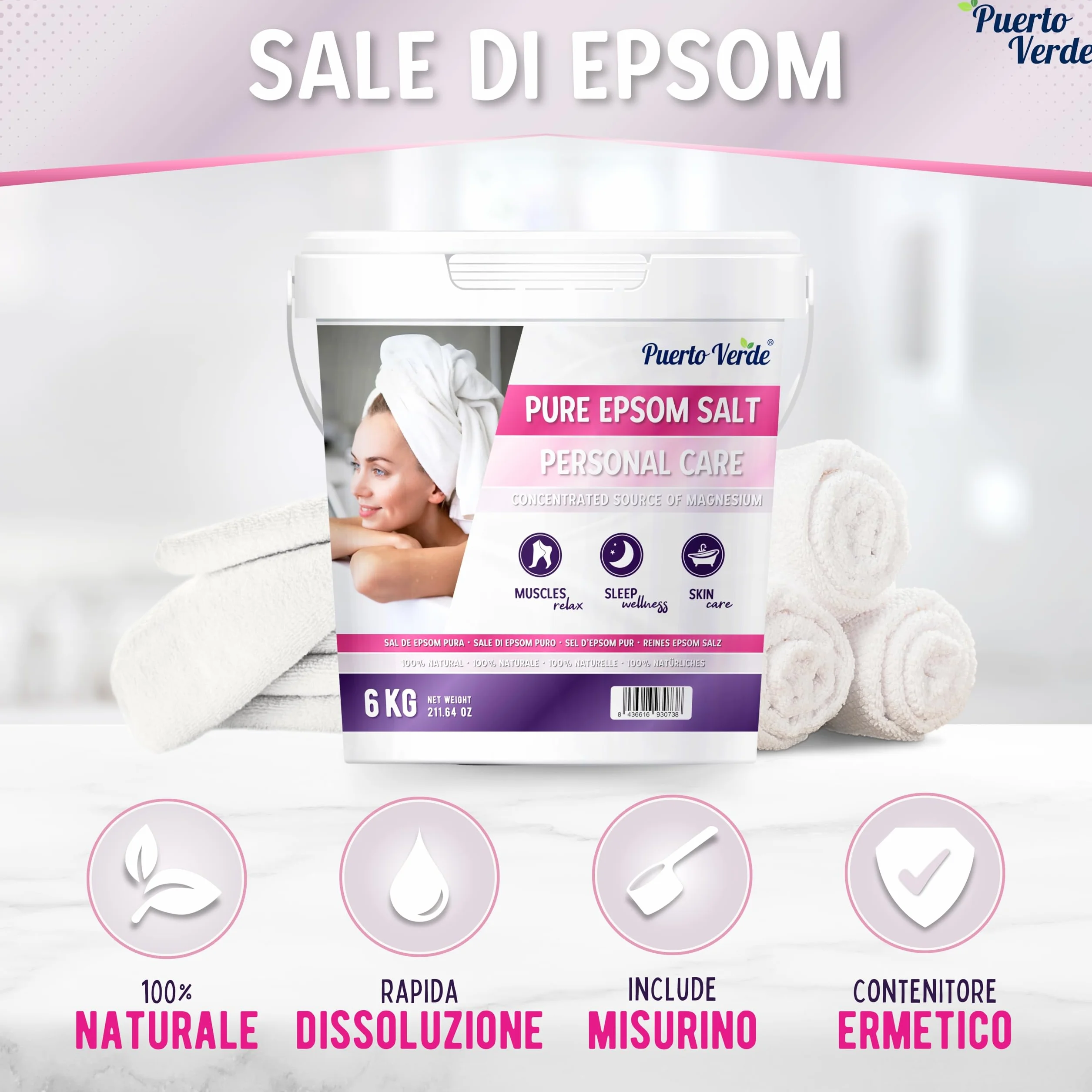 • Sale di Epsom Puro 6 Kg. Fonte Concentrata di Magnesio. Sale da Bagno a Rapida Dissoluzione per il Rilassamento Muscolare e il Buon Sonno. Cura di Pelle e Capelli. Produzione Europea.