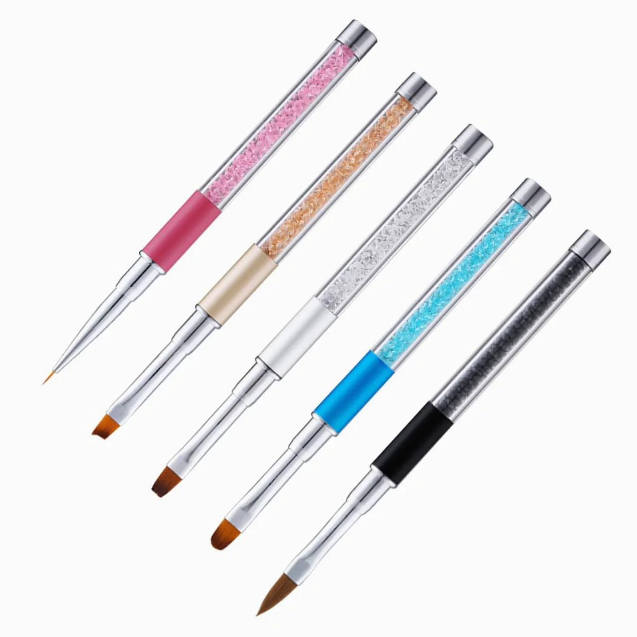 Healeved 15pezzi Pennelli Per Manicure Acrilico Con Manico Di Strass Strumenti Per Nail Art Professionali Per Casa e Salone Inclusi Varietà Di Pennelli Per Gel e Decorazioni Per Unghie
