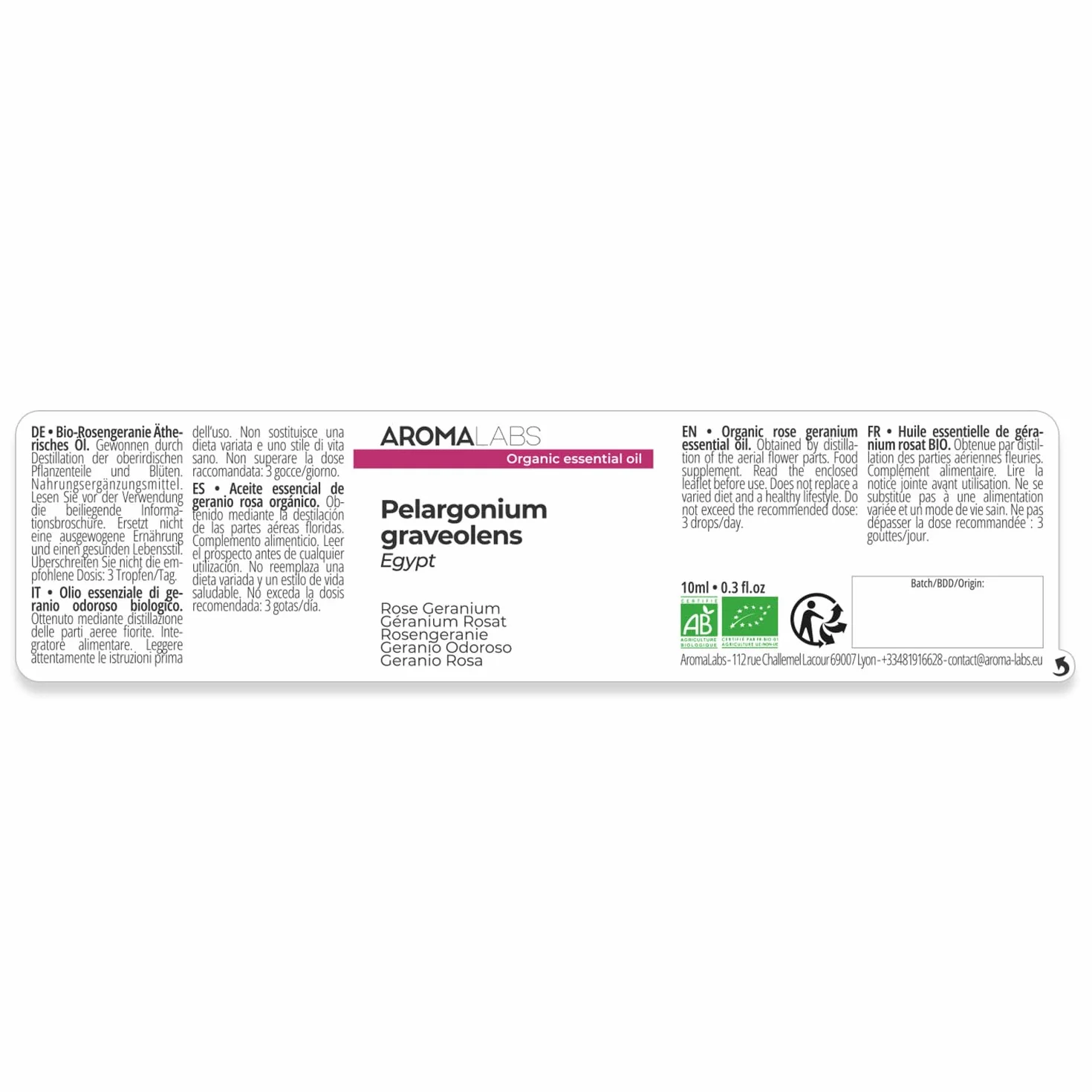 Aroma Labs Olejek Eteryczny Geranio Rosato BIO 5 mL Chemiotipizowany Certyfikowany AB