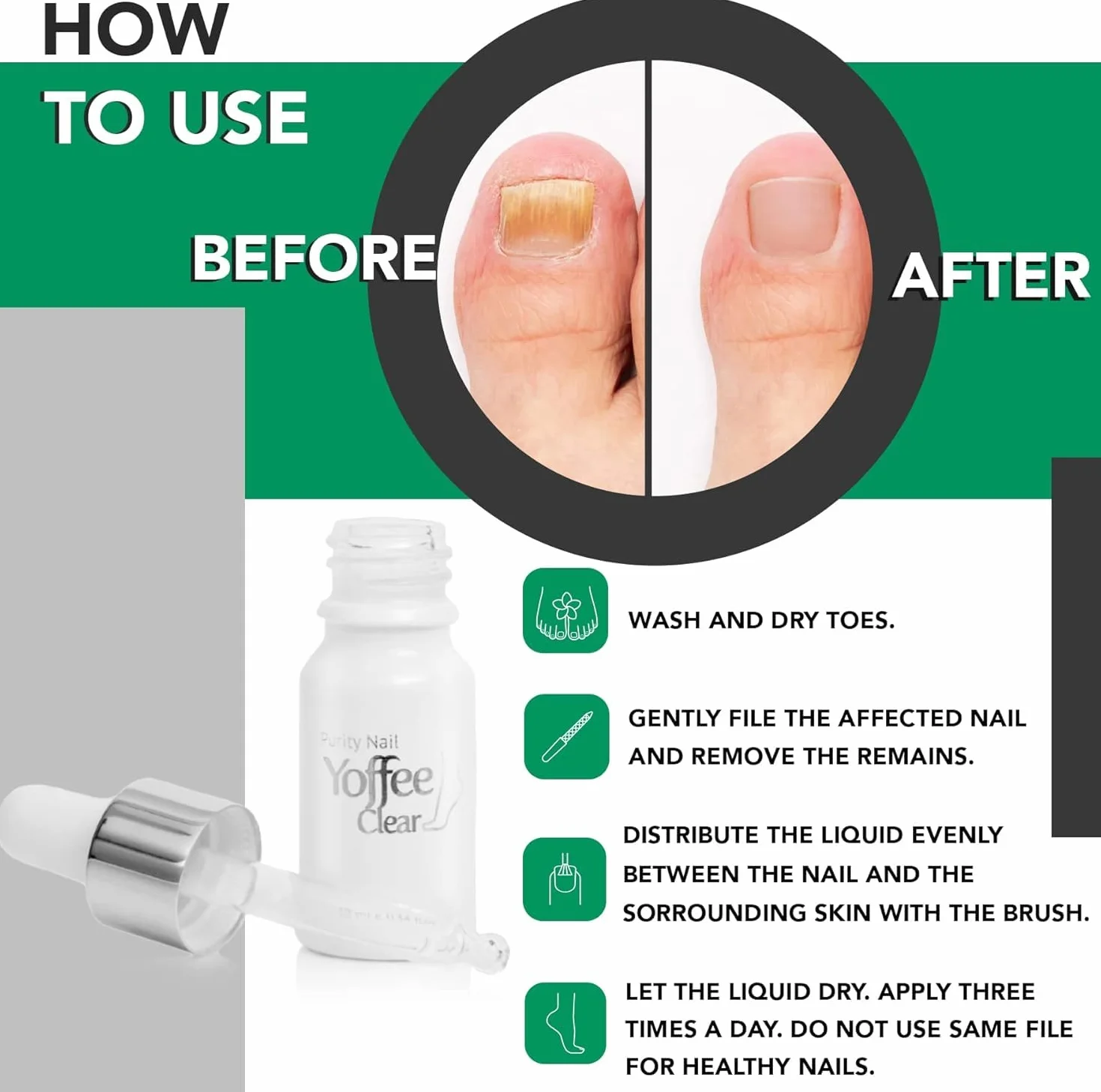 Yoffee Clear Purity Nail | Trattamento Micosi Unghie Piedi | Antimicotico Unghie | Con olio Bio di Argan e Tea Tree Oil | Antibatterico e Antisettico| Clinicamente provato| 10ml | Made in Spain