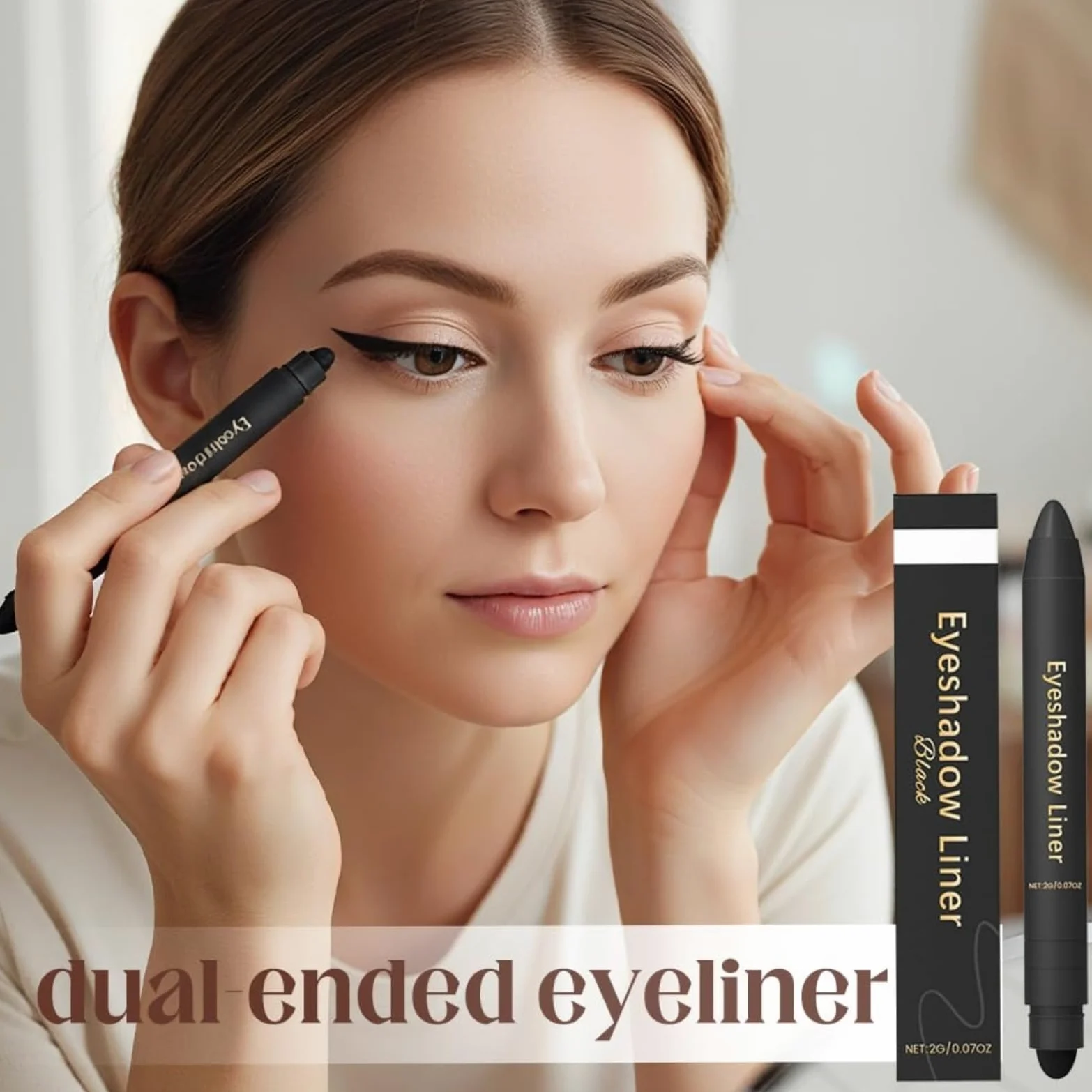 Eyeliner impermeabile 2026 - Eyeliner ad asciugatura rapida, colore nero con spugna Shadow Liner 2 in 1 Eye liner Eyeshadow resistente alle sbavature, colore nero