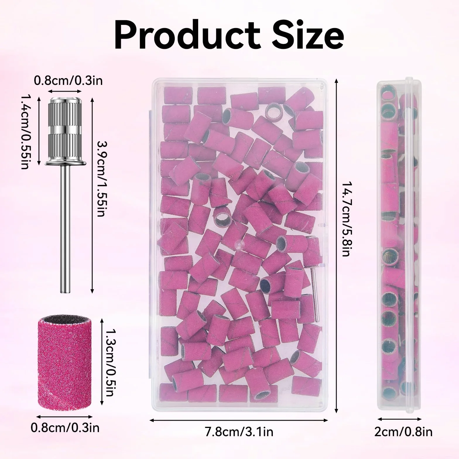 100 Pezzi Nastri Abrasivi Manicure, 180# Levigatura Bande, Bande Abrasive con Punte per Fresa Unghie per Pedicure del Manicure del Trivello del Unghie Macchina, Rosa