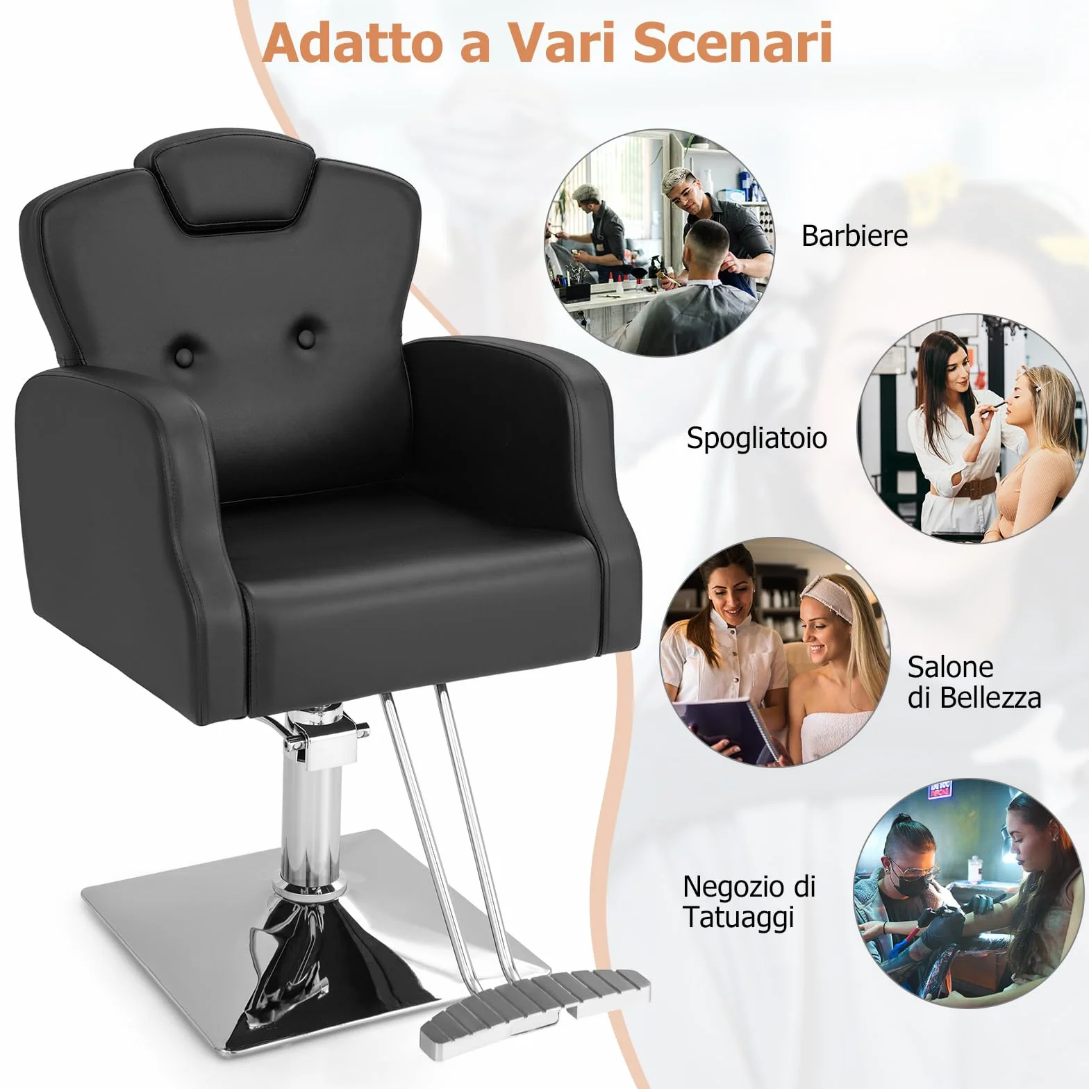 COSTWAY Poltrona da Barbiere con Altezza Regolabile, Sedia da Barbiere Girevole a 360°, Poggiatesta Regolabile, Portata 150 kg
