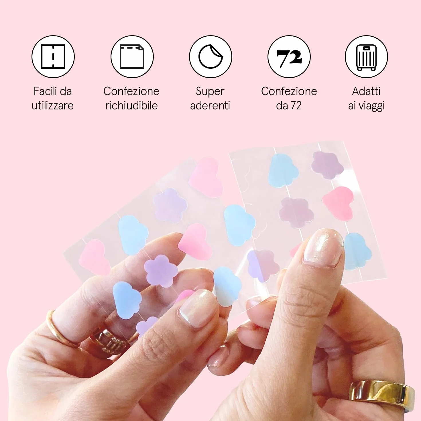grace & stella Cerotti Idrocolloidali e Anti Imperfezioni Viso - Hydrocolloid Patch Dermatologicamente Testati, Vegan, Cruelty-Free [Misti, 72 Pezzi]
