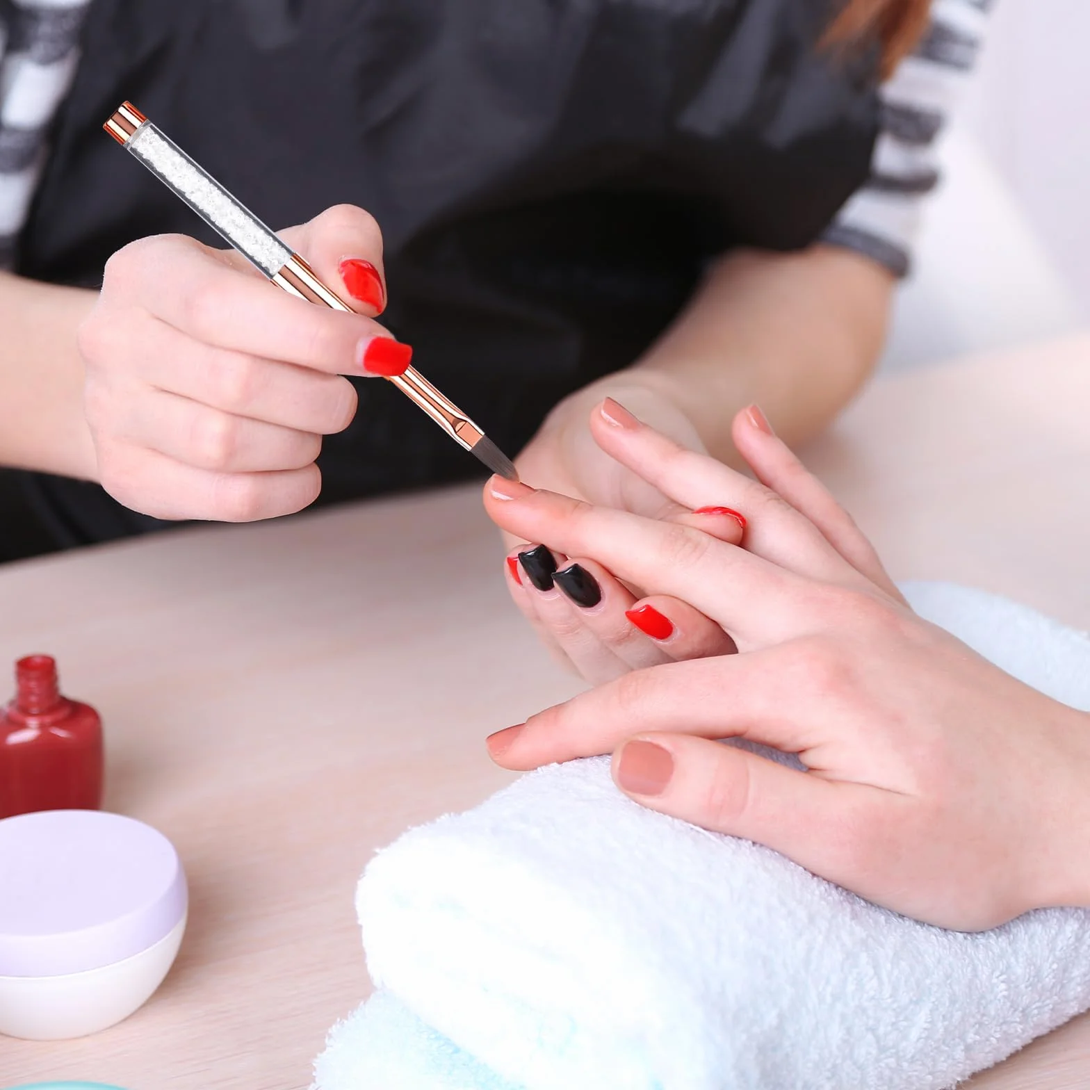 6 Pezzi Pennelli per Unghie, Penelli Unghie Professionali Set, con Manico con Strass e Setole in Nylon per principianti professionisti