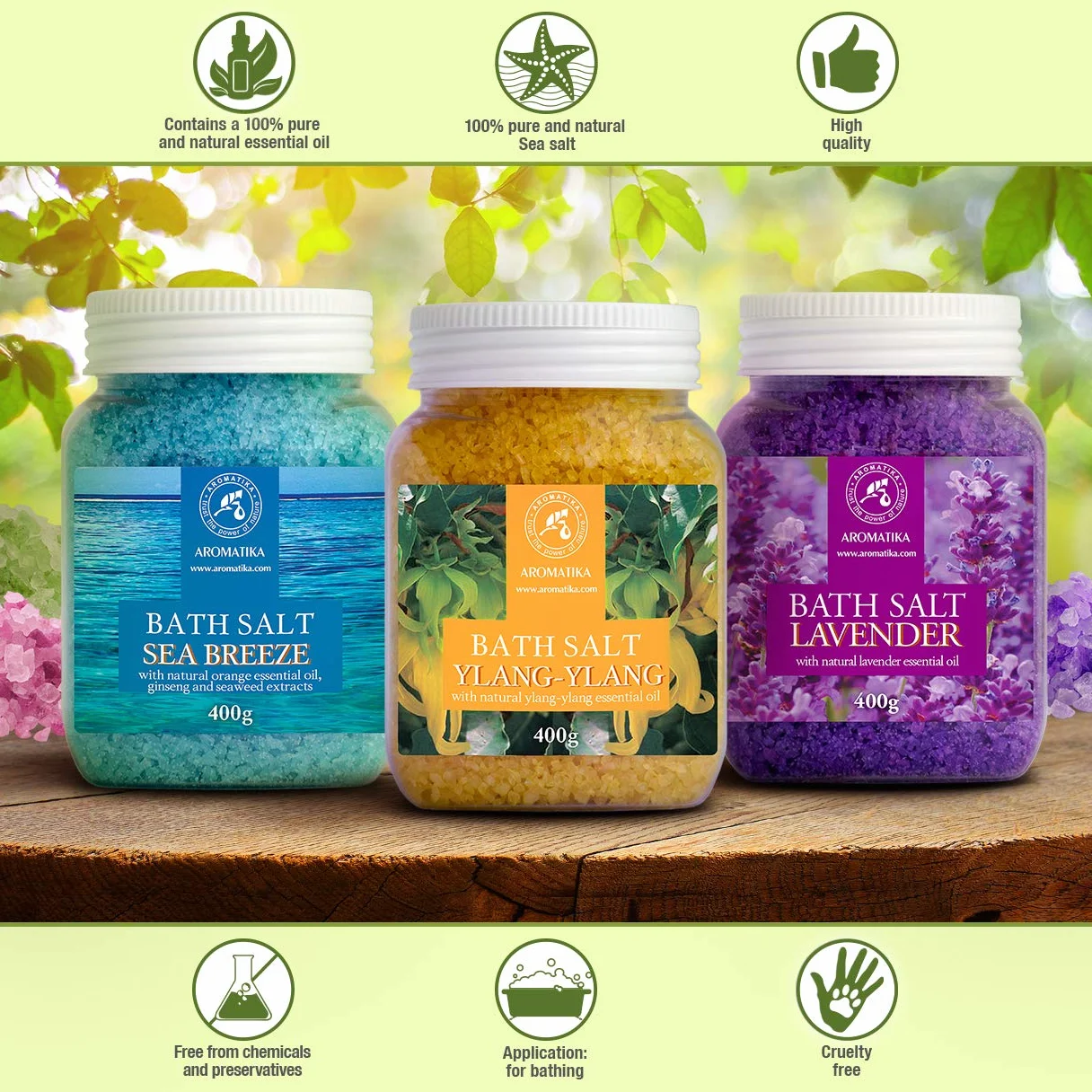 Set Sali da Bagno di Lavanda - Brezza Marina - Ylang-Ylang - Naturale al 100% - Ideale per Dormire Bene - Antistress - Cura del Corpo - Benessere - Bellezza - Rilassamento - Spa