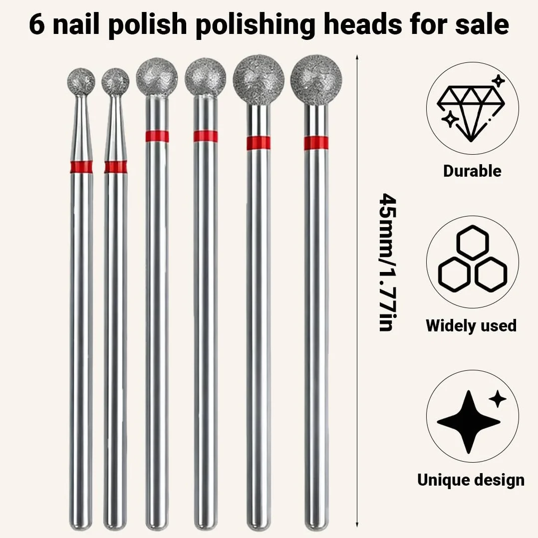 Punze Trapano Per Unghie Pulizia Cuticole 6 Pezzi Punta A Sfera Professionale Lima Manicure Pedicure Tool