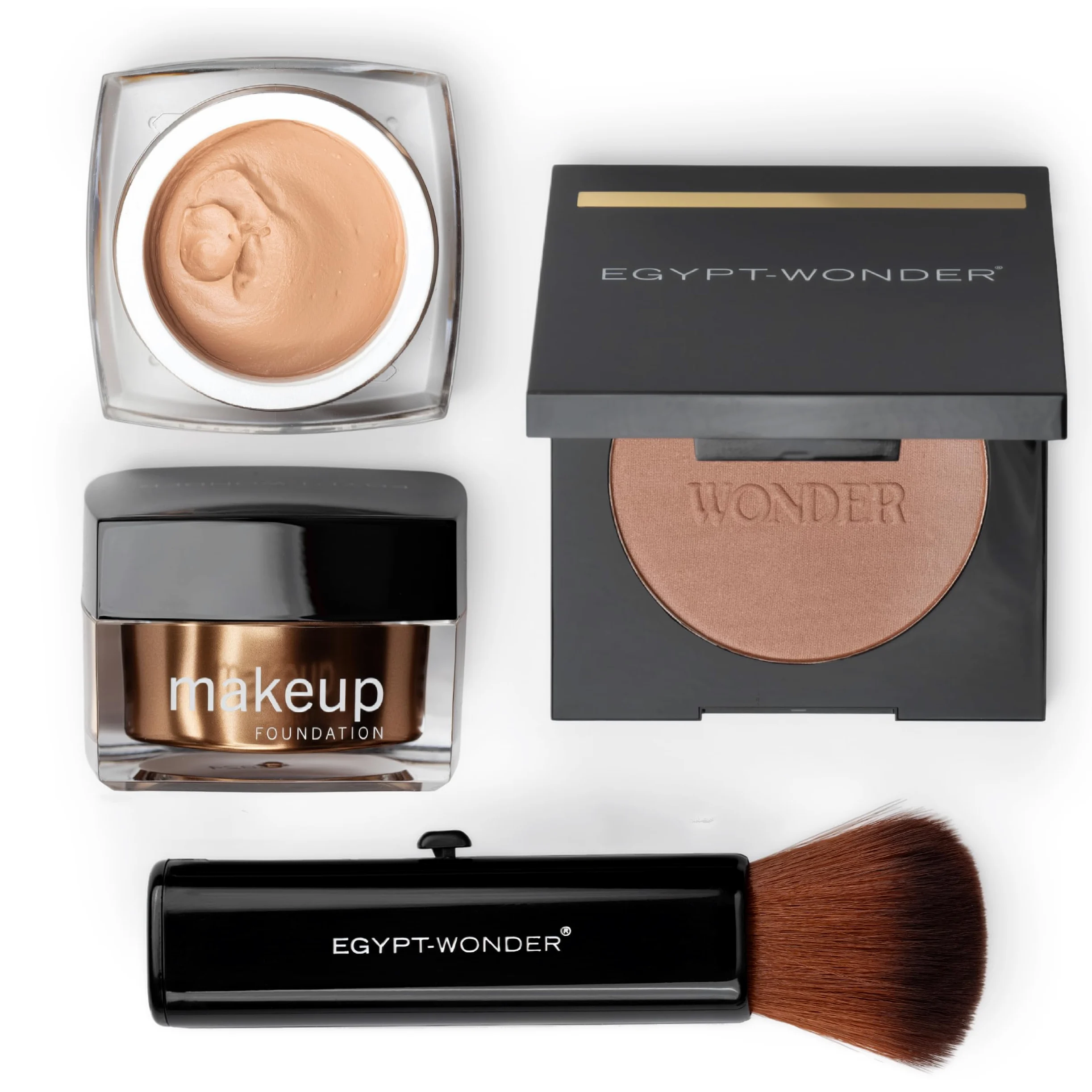 EGYPT-WONDER Set completo di 3 pezzi: fondotinta, bronzer glow e pennello | Set completo di 3 pezzi con fondotinta mousse, bronzer e polvere Glow e pennello tascabile per una carnagione uniforme