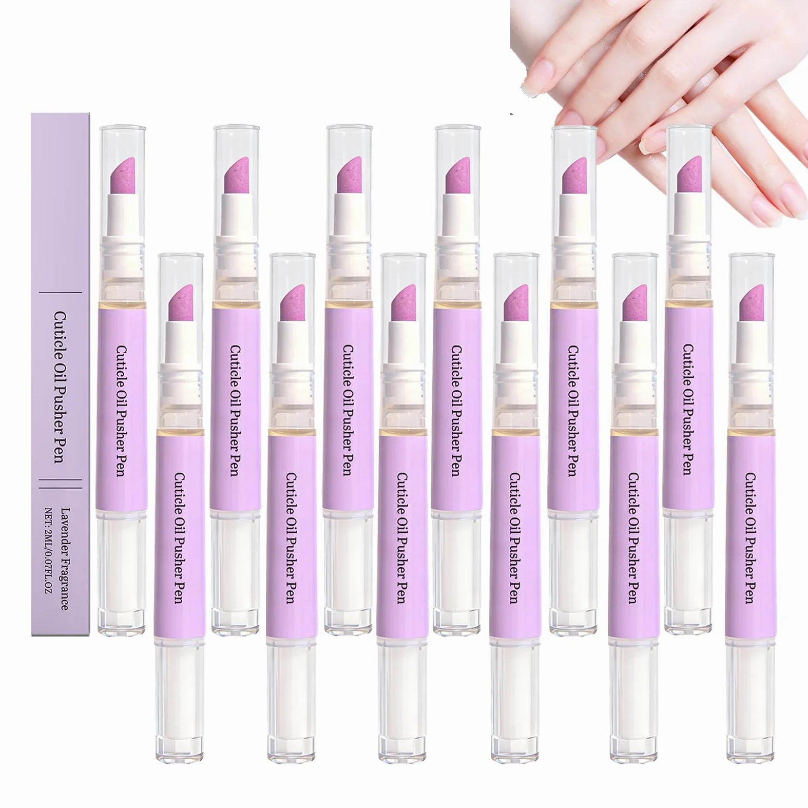 2 in 1, penna per olio per cuticole, spingi cuticole, spingere le cuticole per unghie secche e danneggiate, cuticole, idrata, rinforza, illumina (12 pezzi)