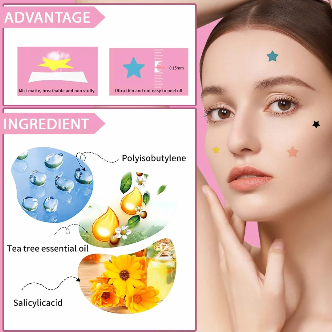 JEYORZY 200 Pezzi pimple patch star, patch brufoli stelline Invisibile Naturale Hydrocolloid e Traspirante,Cerotti Idrocolloidali Cerotti Brufoli Stelline Patch Brufoli Stelline Con Olio Di Tea Tree