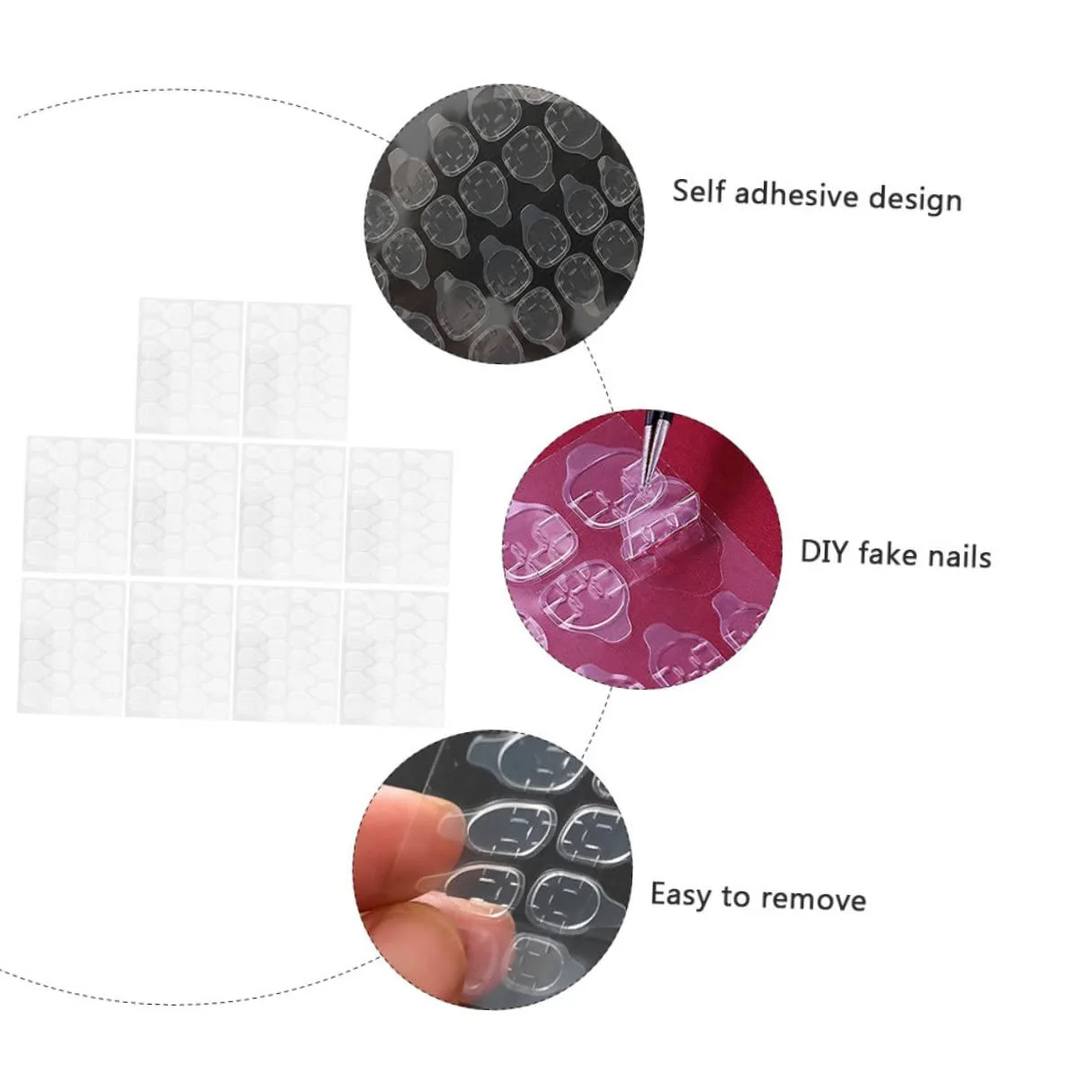Healeved 160fogli Colla Gel Per Unghie Finti Adesivi Doppia Faccia Trasparenti Per Manicure Strisce Adesive Per Unghie Kit Per Nail Art Per Eventi e Feste
