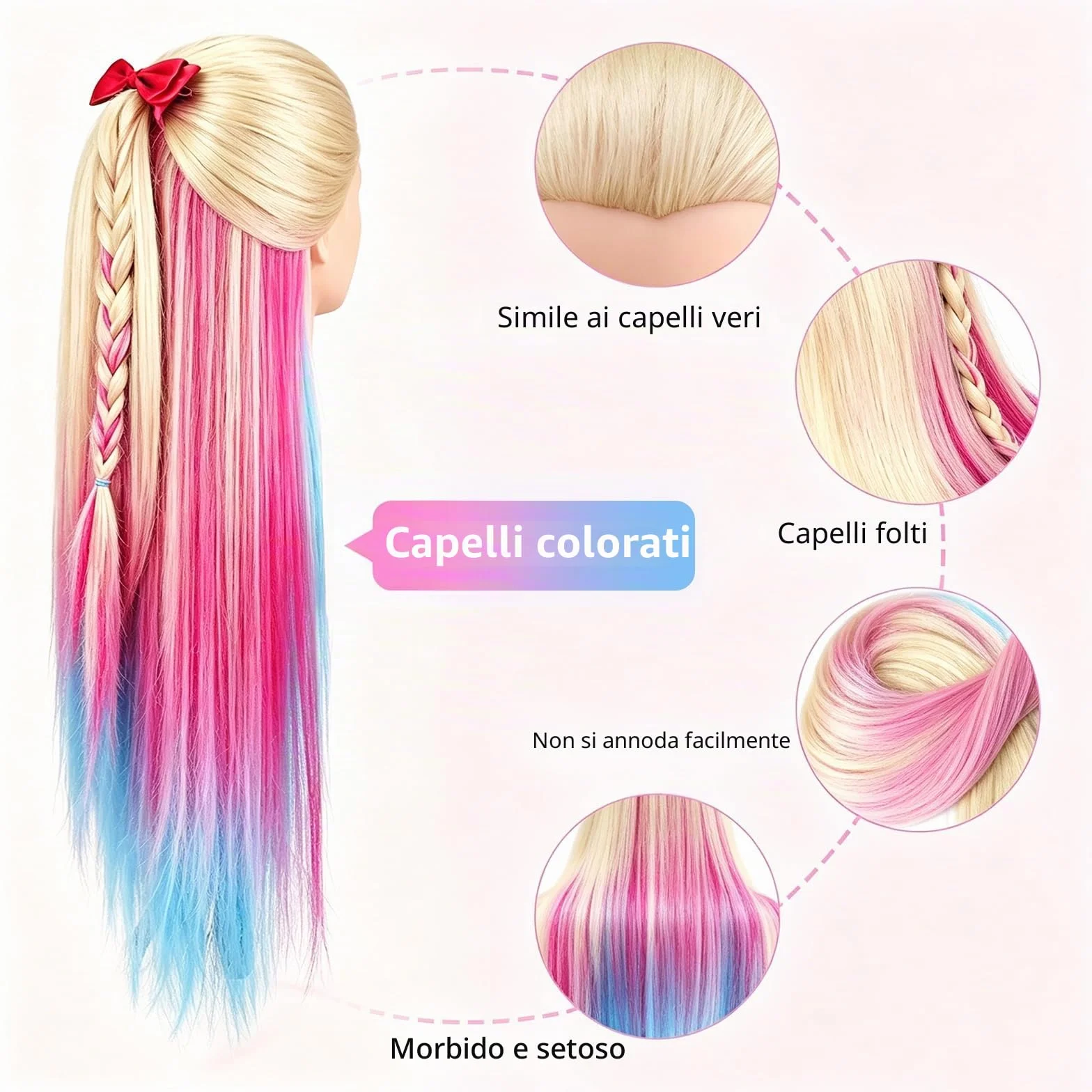 TopDirect Manichino 75cm Capelli Colorati Parrucchiere Formazione Pratica Modello con Morsetto