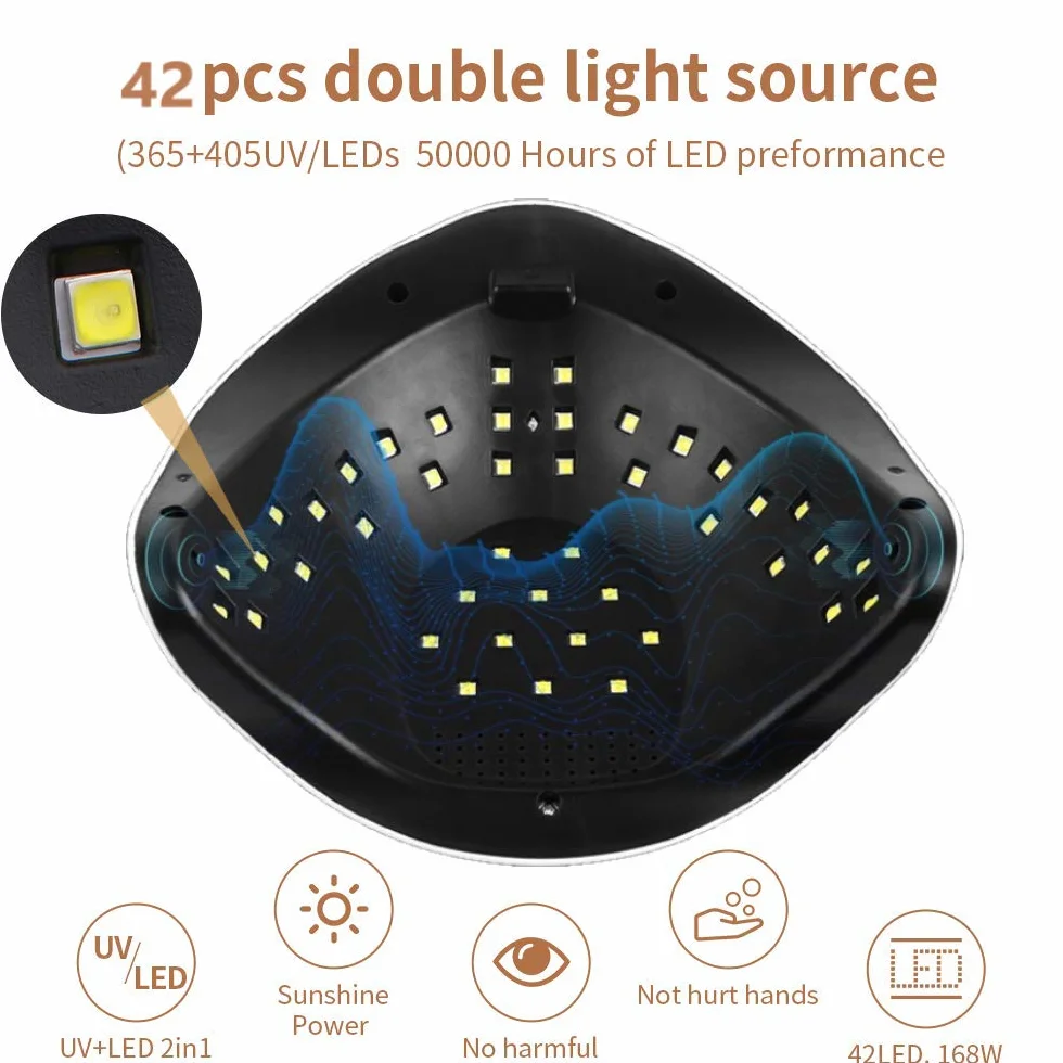 Lampada Unghie UV LED,168W Fornetto per Manicure/Pedicure Permanente Smalto Semipermanente 4 Timer con 10s/30s/60s/99s Display LED Automatico Sensore