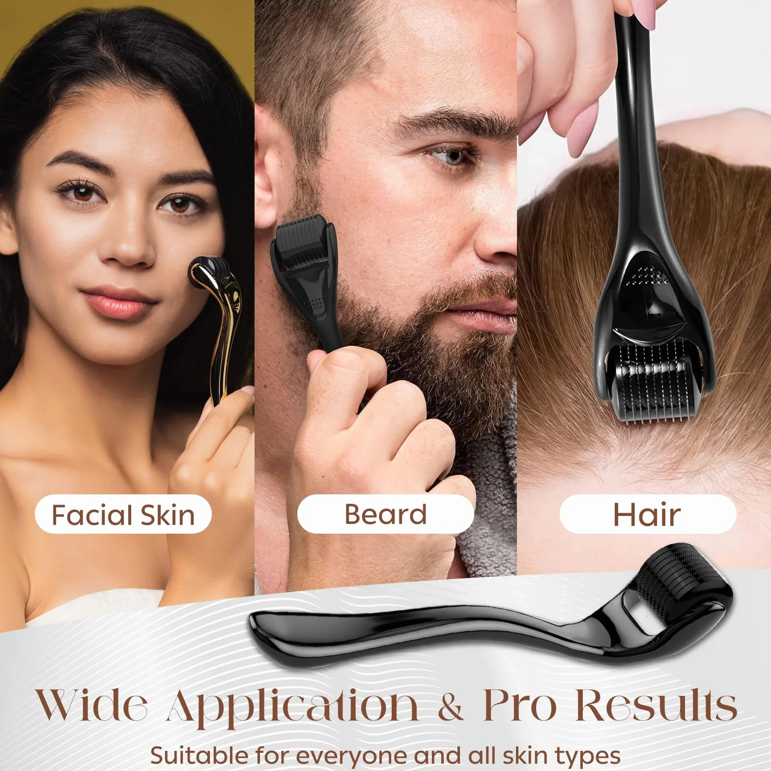 Dermaroller Capelli 540-Aghi Rullo Derma 0,5 mm Nero per Crescita Dei Capelli e Trattamento Perdita Capelli