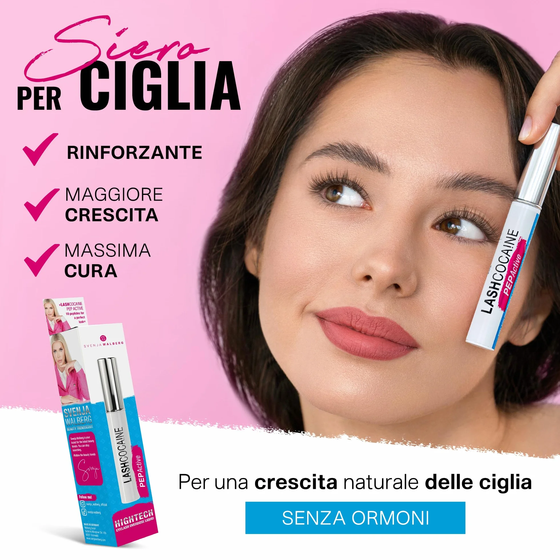 LASHCOCAINE PEP ACTIVE - Siero per ciglia 3,5ml - Booster senza ormoni - Vegan Made in Germany