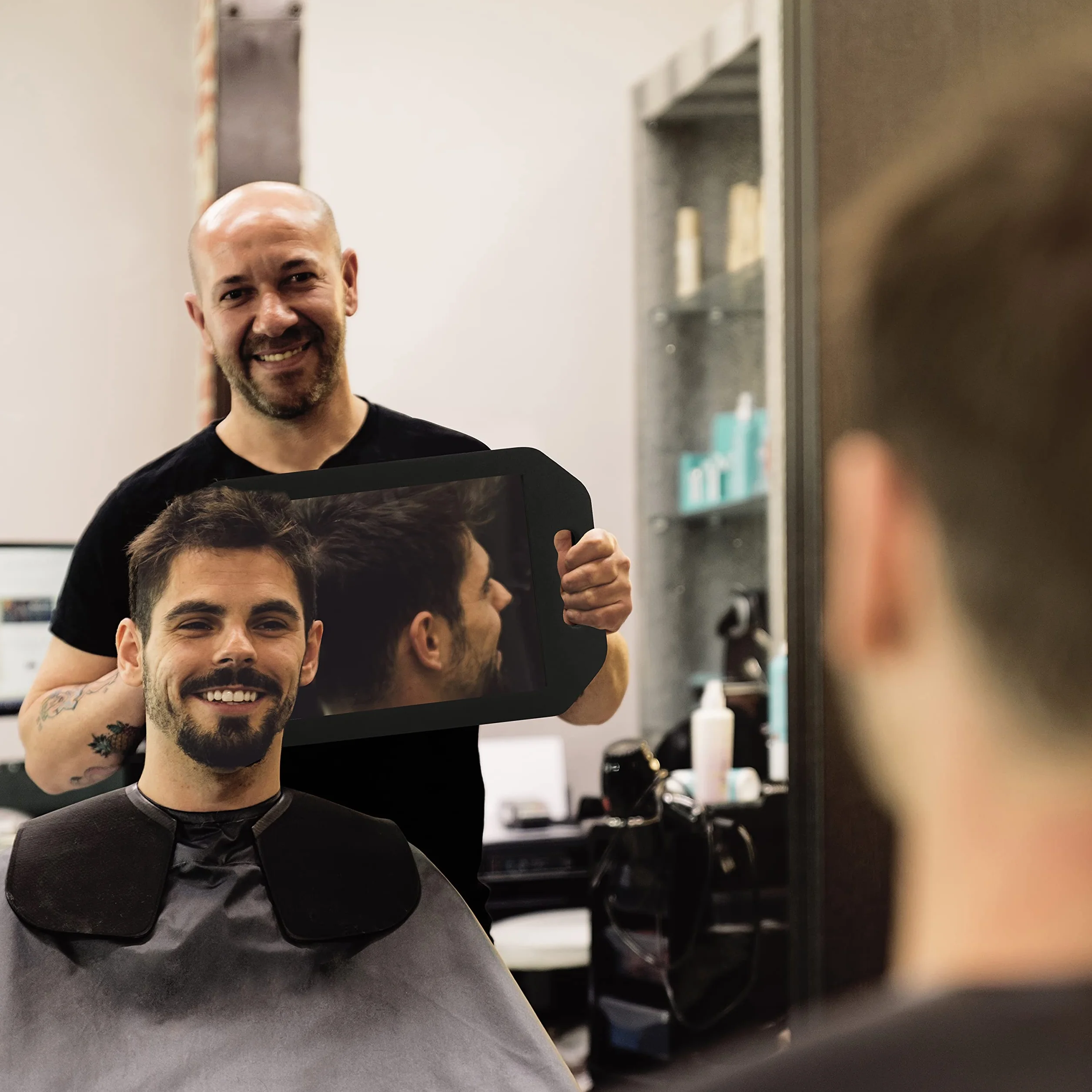 Kurtzy Specchio da parrucchiere portatile con doppia maniglia per tagli di capelli retro testa