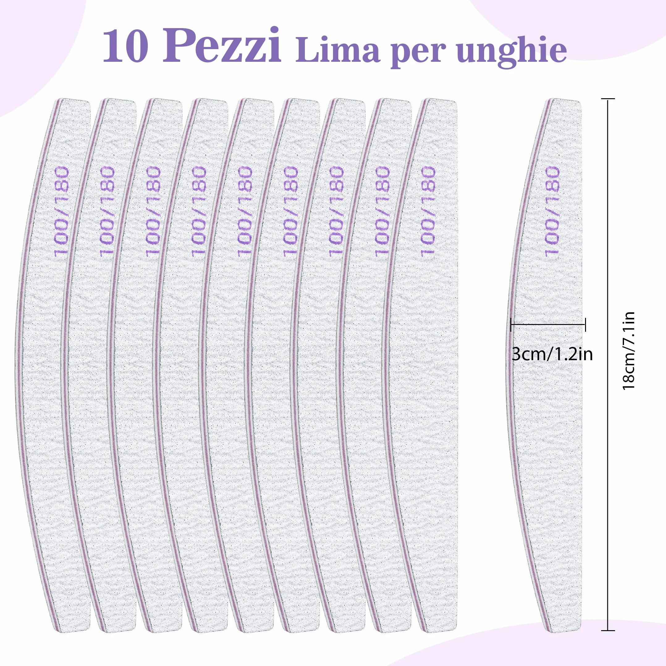 10 Pezzi Lime per Unghie, Lima Unghie Professionale 100/180 a Doppia Faccia, Lime Unghie Riutilizzabile per Salone di Bellezza e Uso Domestico
