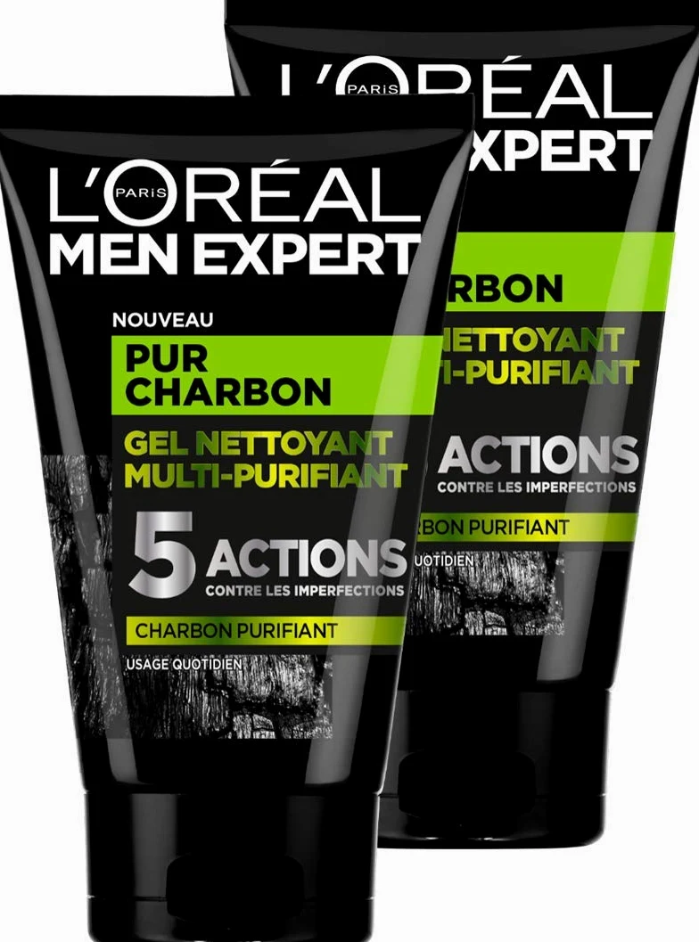 L'Oréal Men Expert puro Carbone Gel Detergente Multi-Purifiant Viso per Uomo - 2 unità x 100 ml
