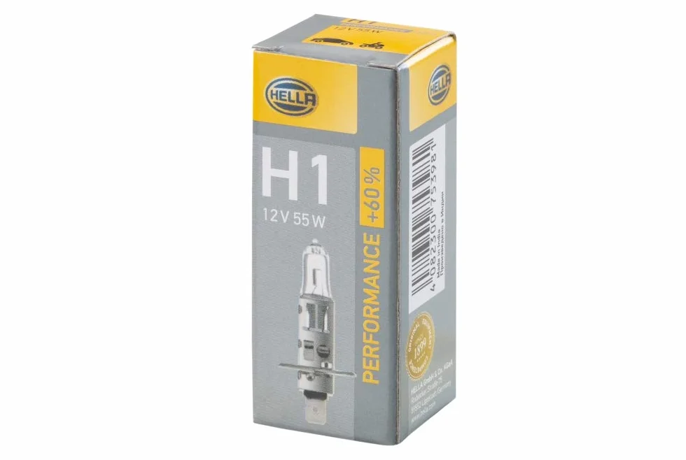 HELLA 8GH 223 498-211 Alogeno Lampadina H1 Performance +60% 12V 55W P14.5s