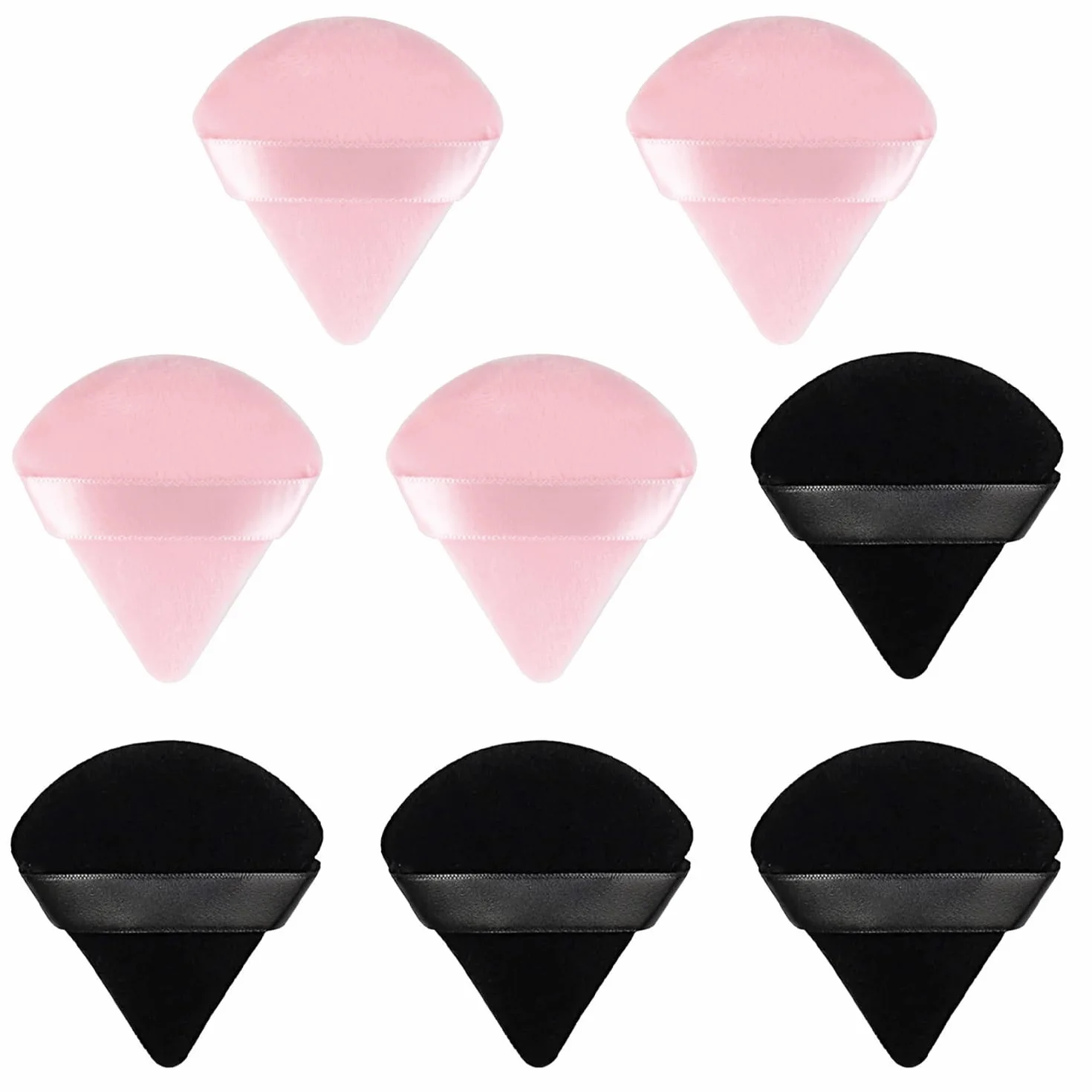 Confezione da 8 Puff Triangolo,Piumini da Cipria Triangolo Spugna da Trucco per Viso,per Cipria Sciolta Fard per Fondotinta Strumenti per il Trucco Wet And Dry (Nero e Rosa)