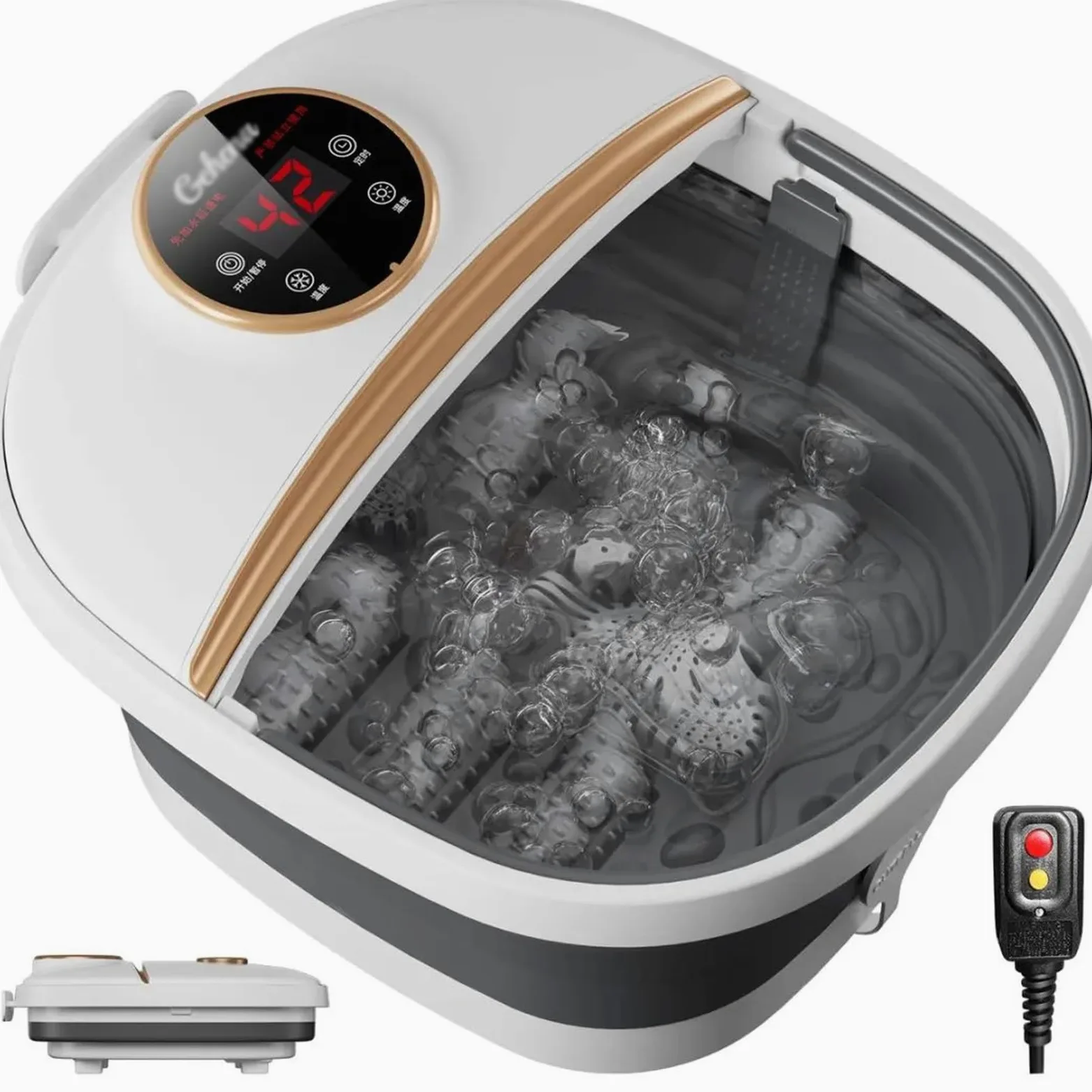 Vaschetta for Pediluvio, Temperatura Regolabile e Funzione Timer | Design Del Massaggio Con Rullo Plantare, Struttura di Stoccaggio Compatta e Pieghevole(White)