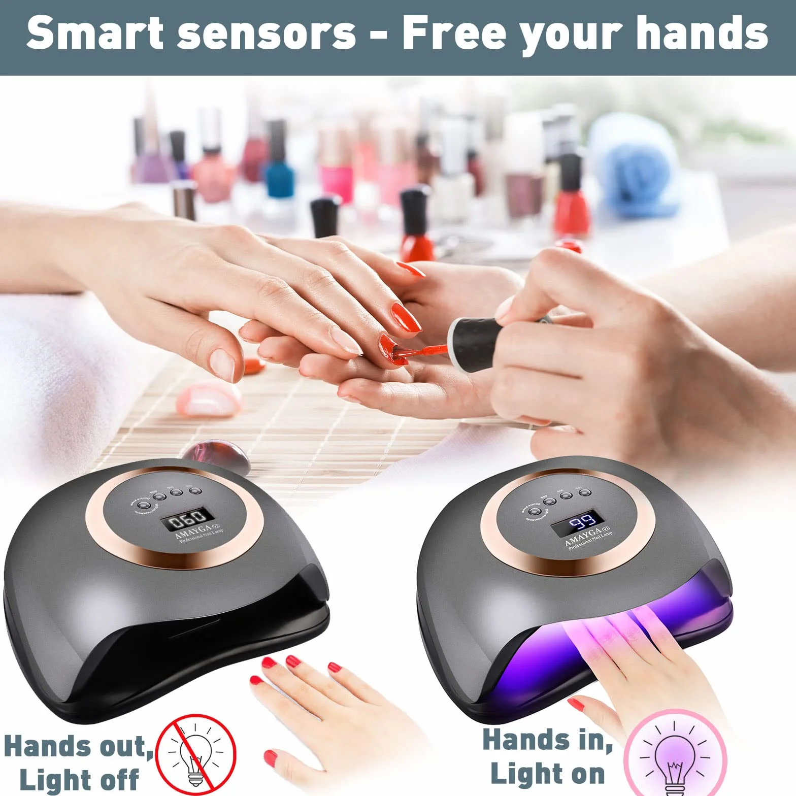 Lampada Unghie UV LED,168W Fornetto per Manicure/Pedicure Permanente Smalto Semipermanente 4 Timer con 10s/30s/60s/99s Display LED Automatico Sensore