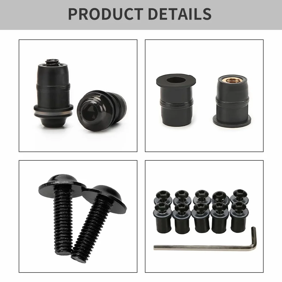 Parabrezza Vite Bulloni Kit Universale M5x16mm Moto 10 Pezzi Nero