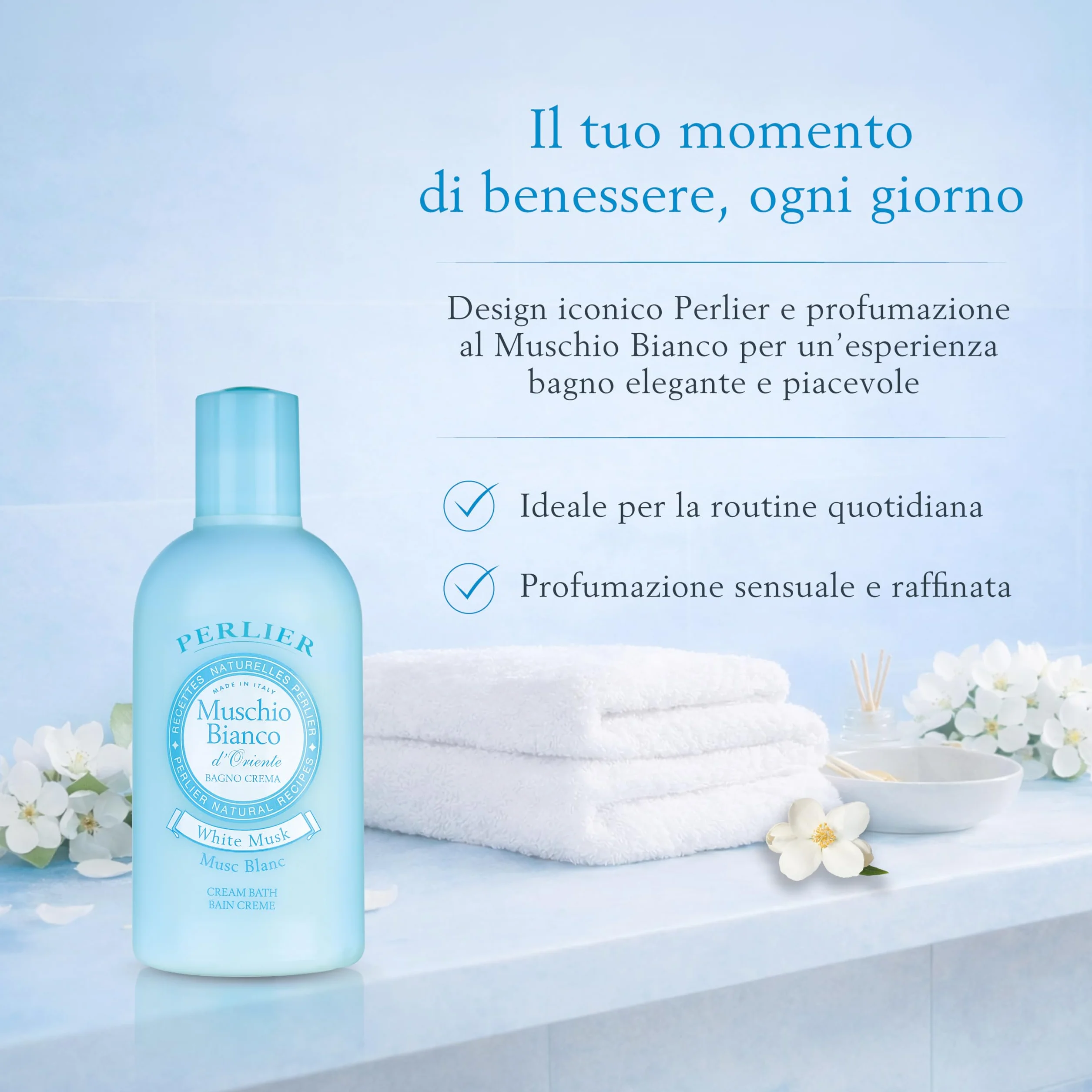 Perlier Ricette Naturali, Bagno Schiuma Muschio Bianco, Neutro, 500 Millilitro