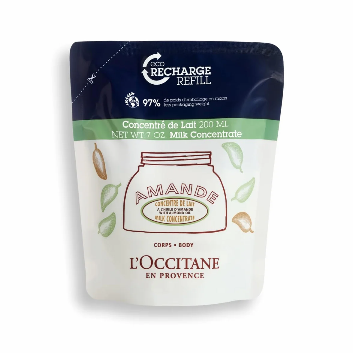 L'OCCITANE - Ricarica Concentrato Latte Corpo Mandorla (Amande) - 200 ml - Lenitivo e rassodante - Prodotto in Francia