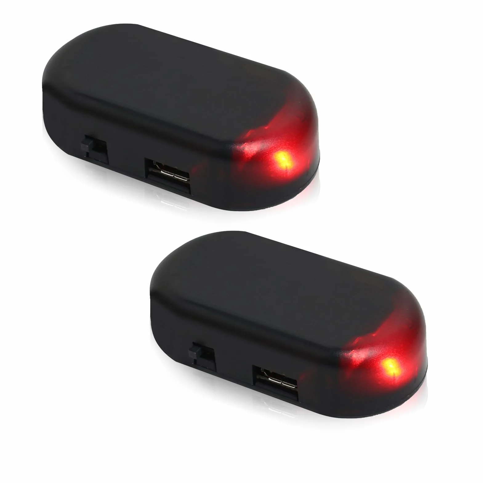 Antifurto Luci LED Segnalazione Flash Lampeggiante Solar Power Simulato Allarme Per Auto USB Rosso