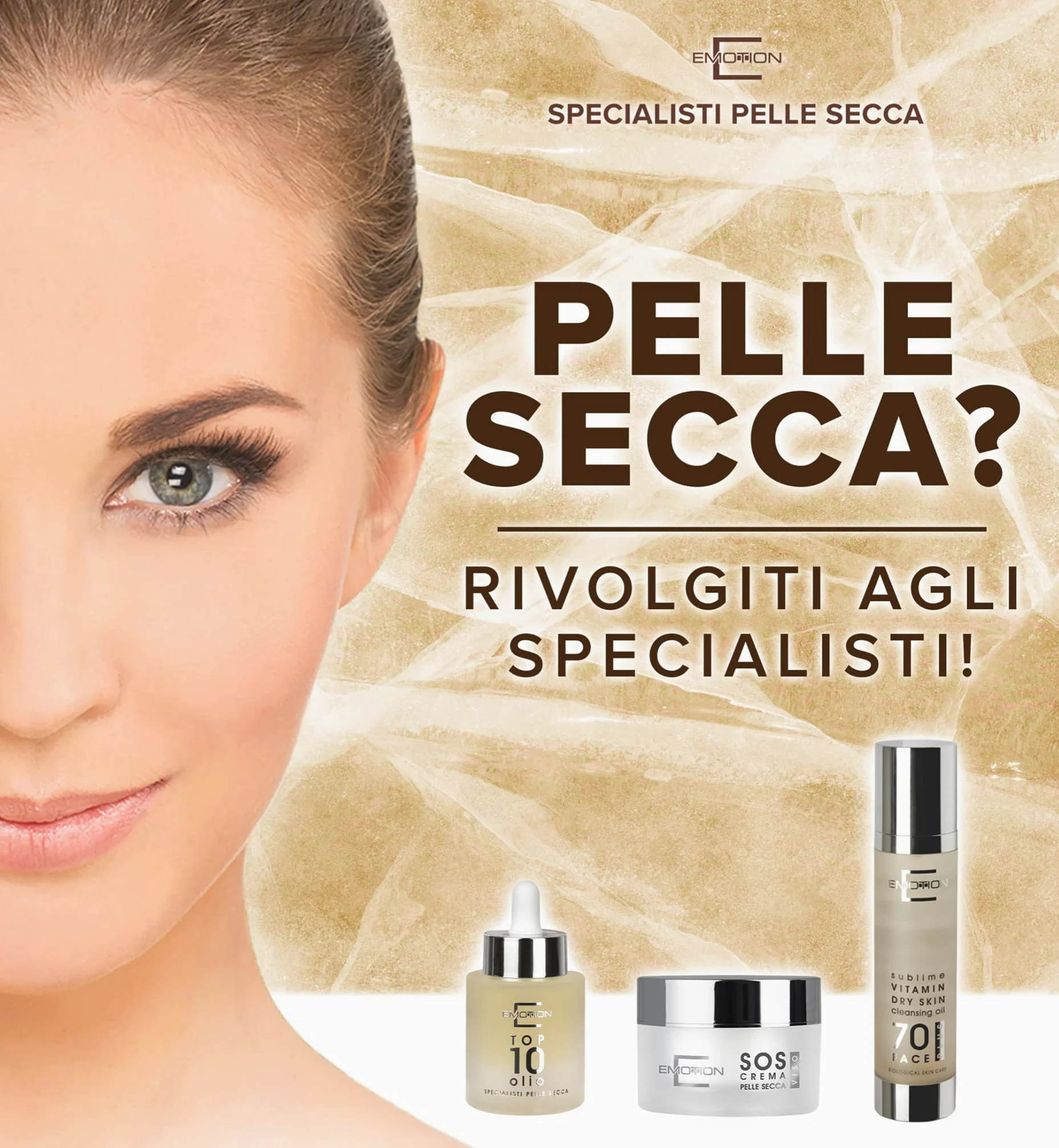 Olio Detergente VITAMIN 70 struccante viso levigante per pelle secca disidratata, ruvida o matura. Non lascia untuosità. Formula biologica.