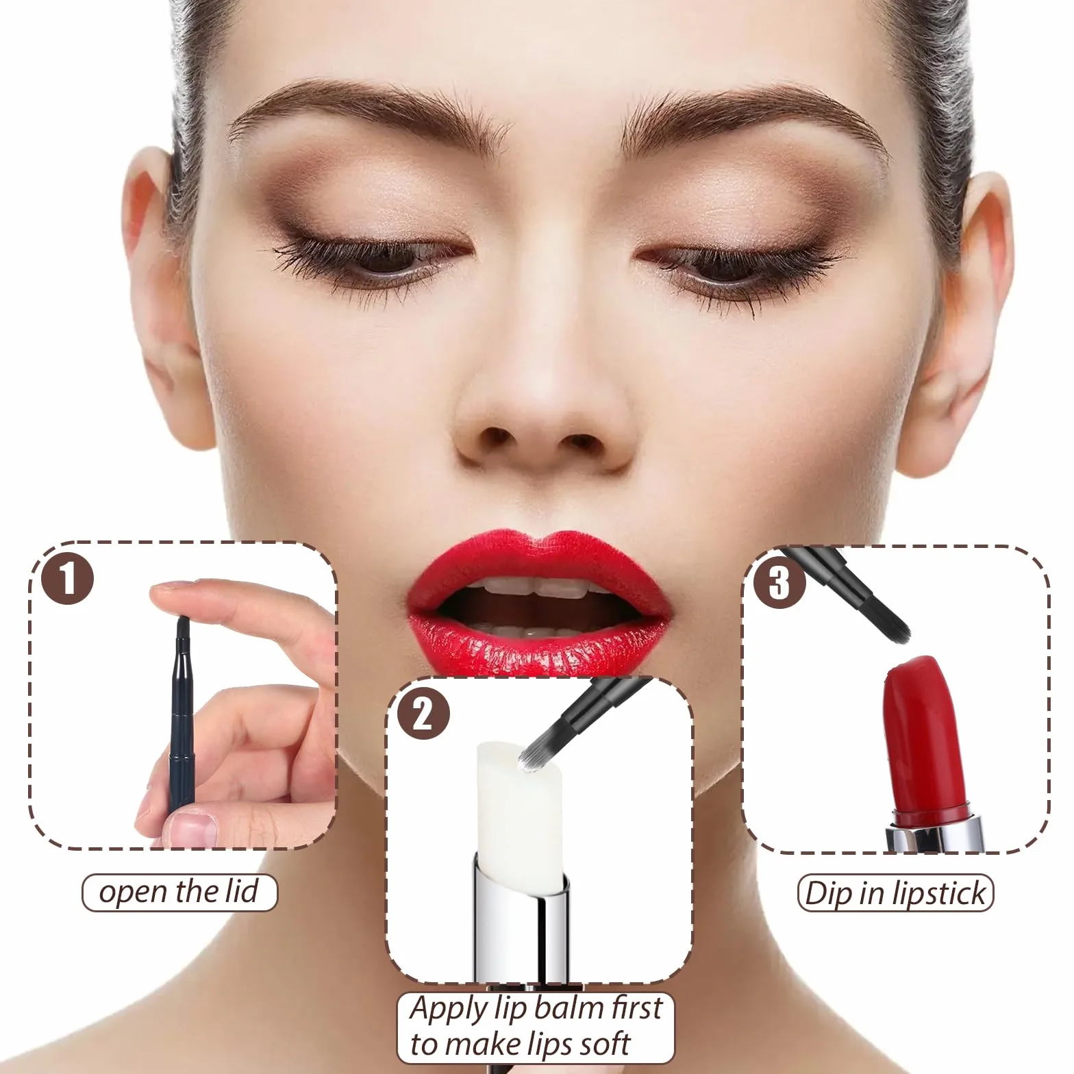 2 pennelli per labbra, rossetto, retrattile, nero, piatto, correttore, mini labbra, applicatore portatile per fondotinta, pennello per labbra