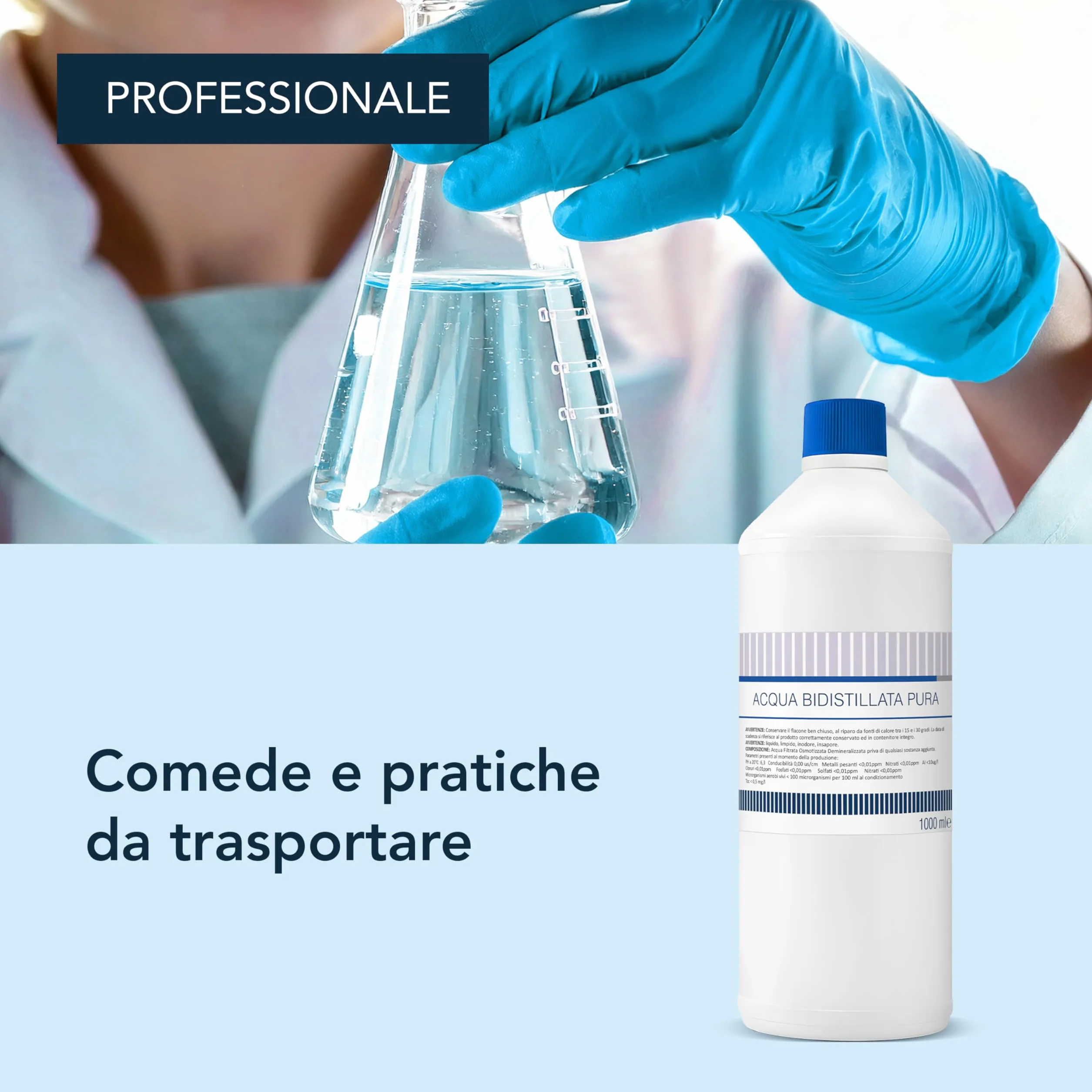 Acqua Bidistillata pura 2 litri per uso clinico ed industriale Made in Italy