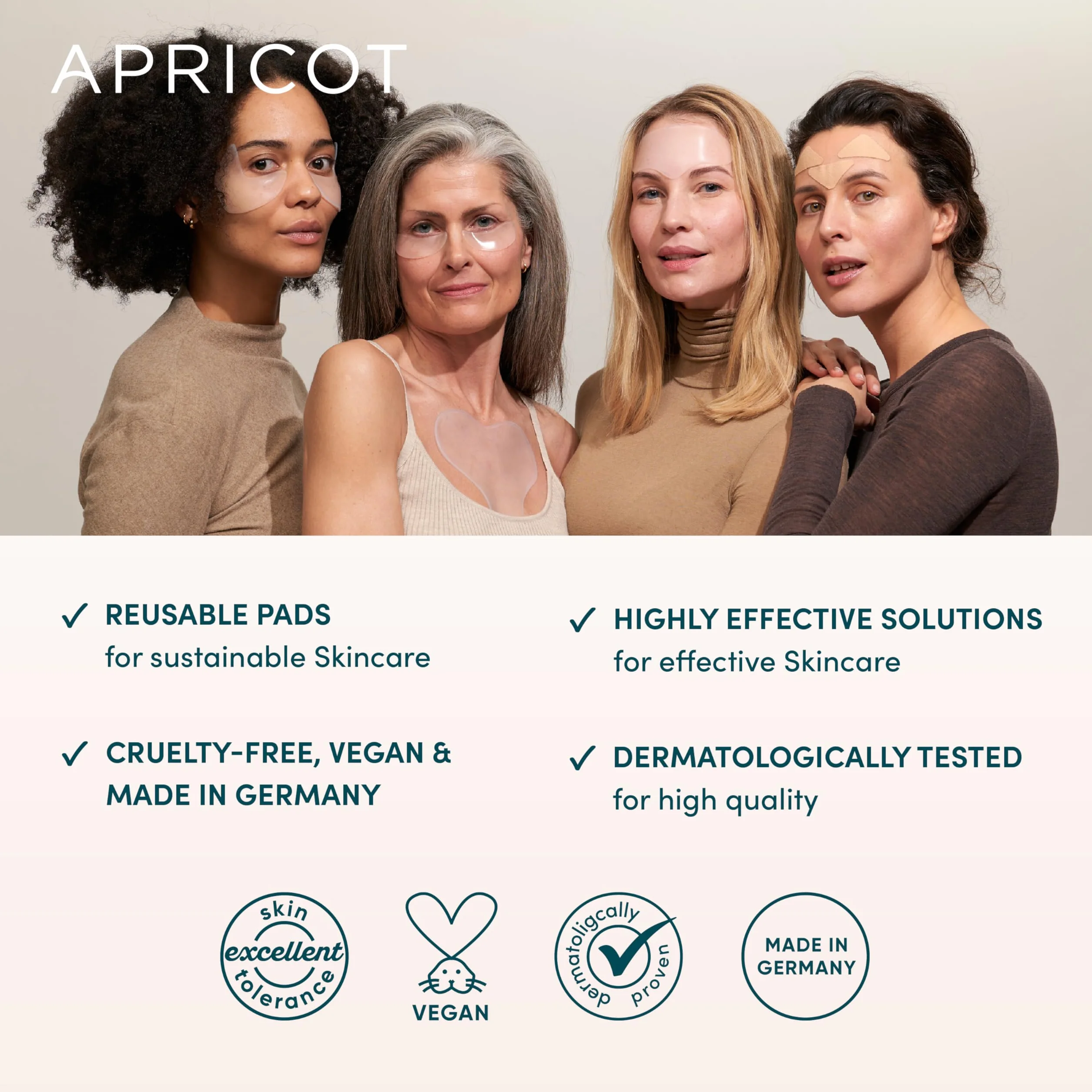 APRICOT decollete Pad antirughe in silicone medico con acido ialuronico a basso peso molecolare – Riutilizzabile fino a 30 volte, dermatologicamente confermato, vegano e senza sperimentazione su