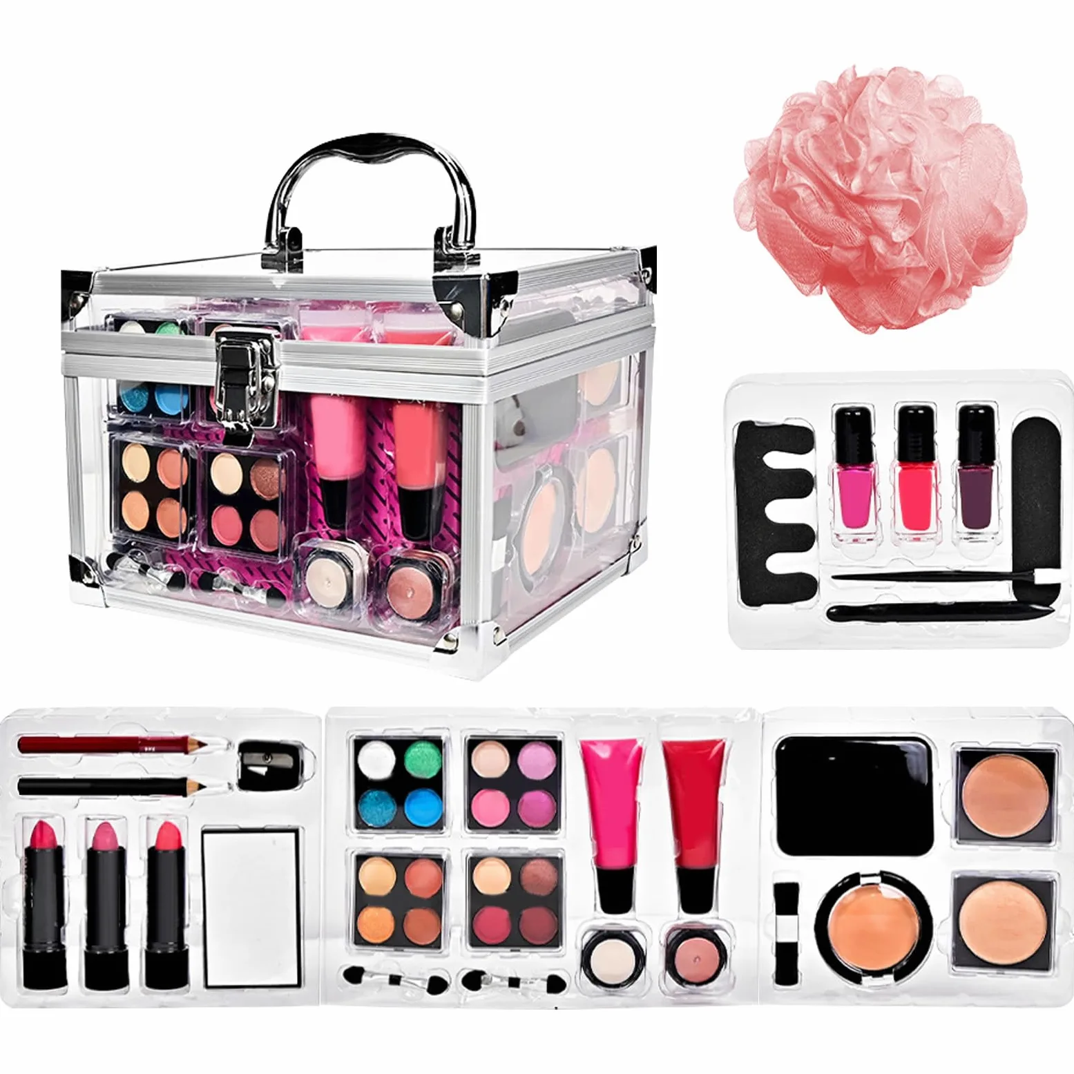 Kit Trucco per Principianti Set Da Viaggio Compatto Con | Portatrucchi con Ombretti Fard Pennelli per Adolescenti Viaggio Teatro Matrimonio Sposa Halloween
