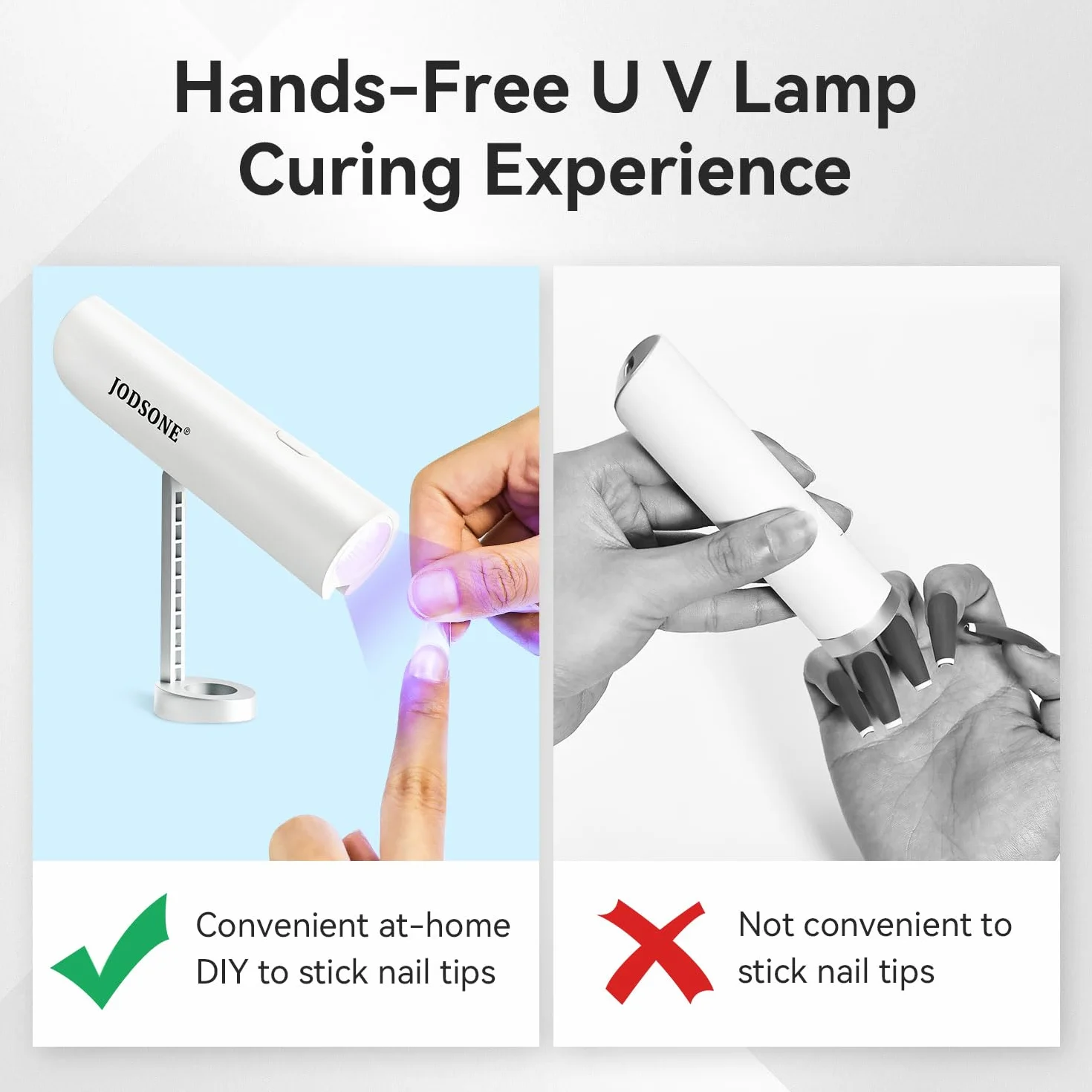 JODSONE Mini Lampada LED Unghie, Lampada portatile a U V con supporto Lampada portatile compatta per unghie ricaricabile USB Asciugatrice per unghie per casa salone di bellezza fai da te, bianco