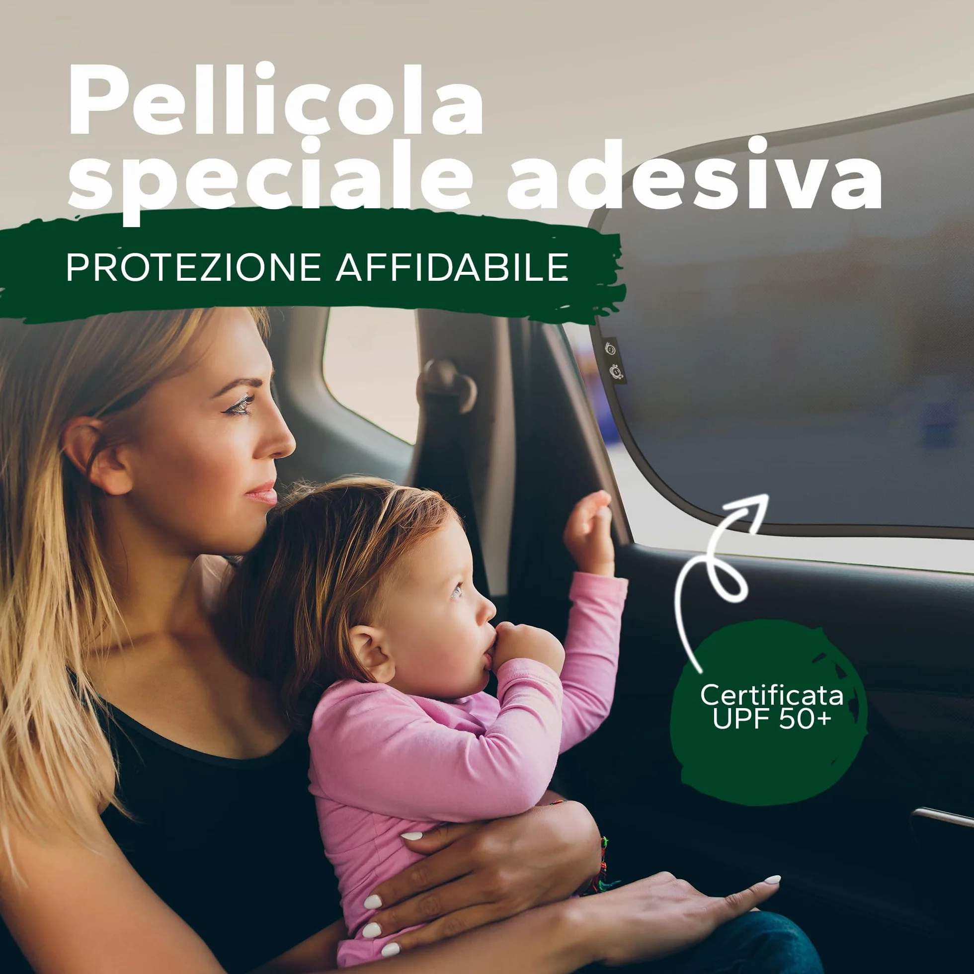 Parasole per Bambini UPF50+ Protezione UV Certificata DEKRA GSM 105 Autoadesivo
