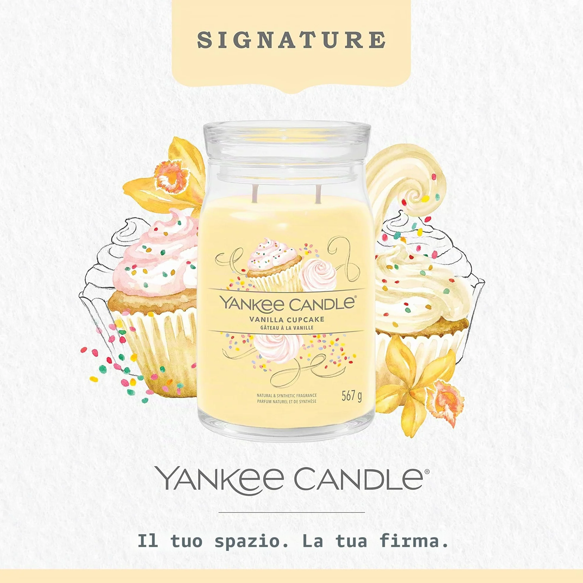 Yankee Candle Signature candela profumata, Cupcake alla Vaniglia in giara grande, Candele di miscela di cera di soia lunga durata