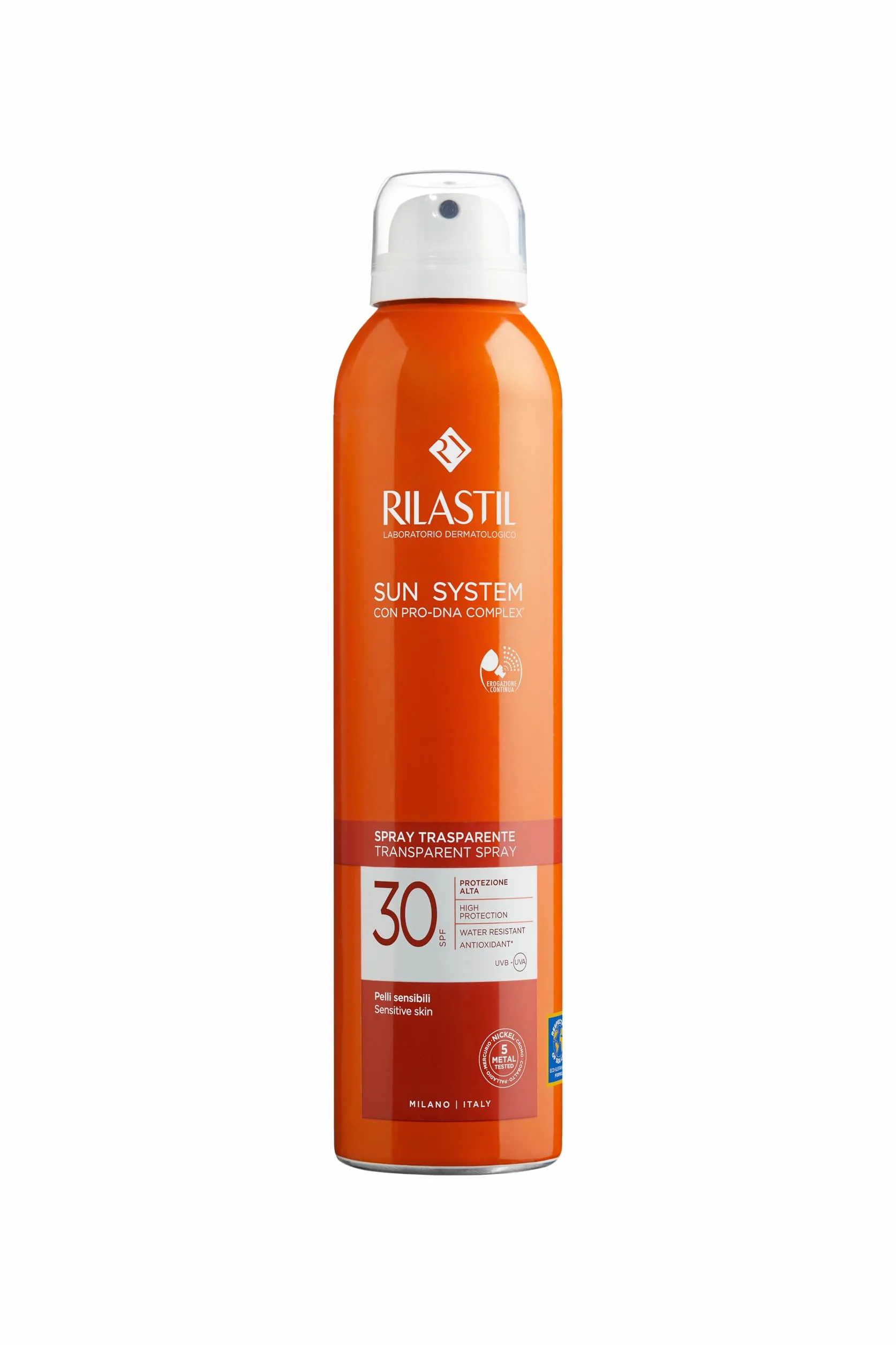Rilastil Sun System Transparent, Spray Corpo Trasparente, Azione Antiossidante, Texture Ultra Leggera, per Tutti i Tipi di Pelle, SPF 30, Confezione da 200ml