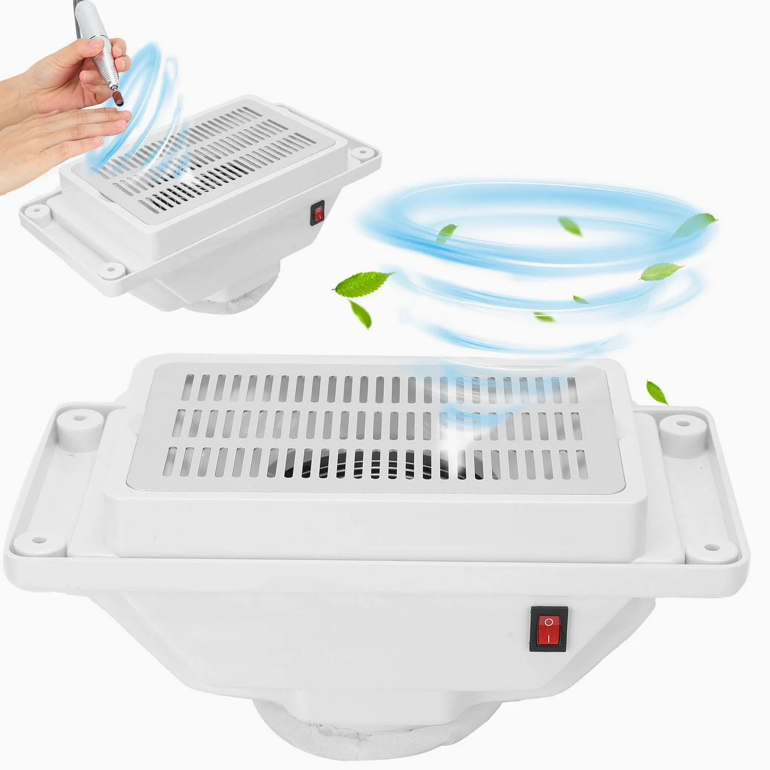 6W Aspirapolvere per unghie da tavolo silenzioso Strumento per pedicure per manicure Dispositivo per collettore di polveri per unghie con ventola per salone per unghie professionale Bianco(EU)