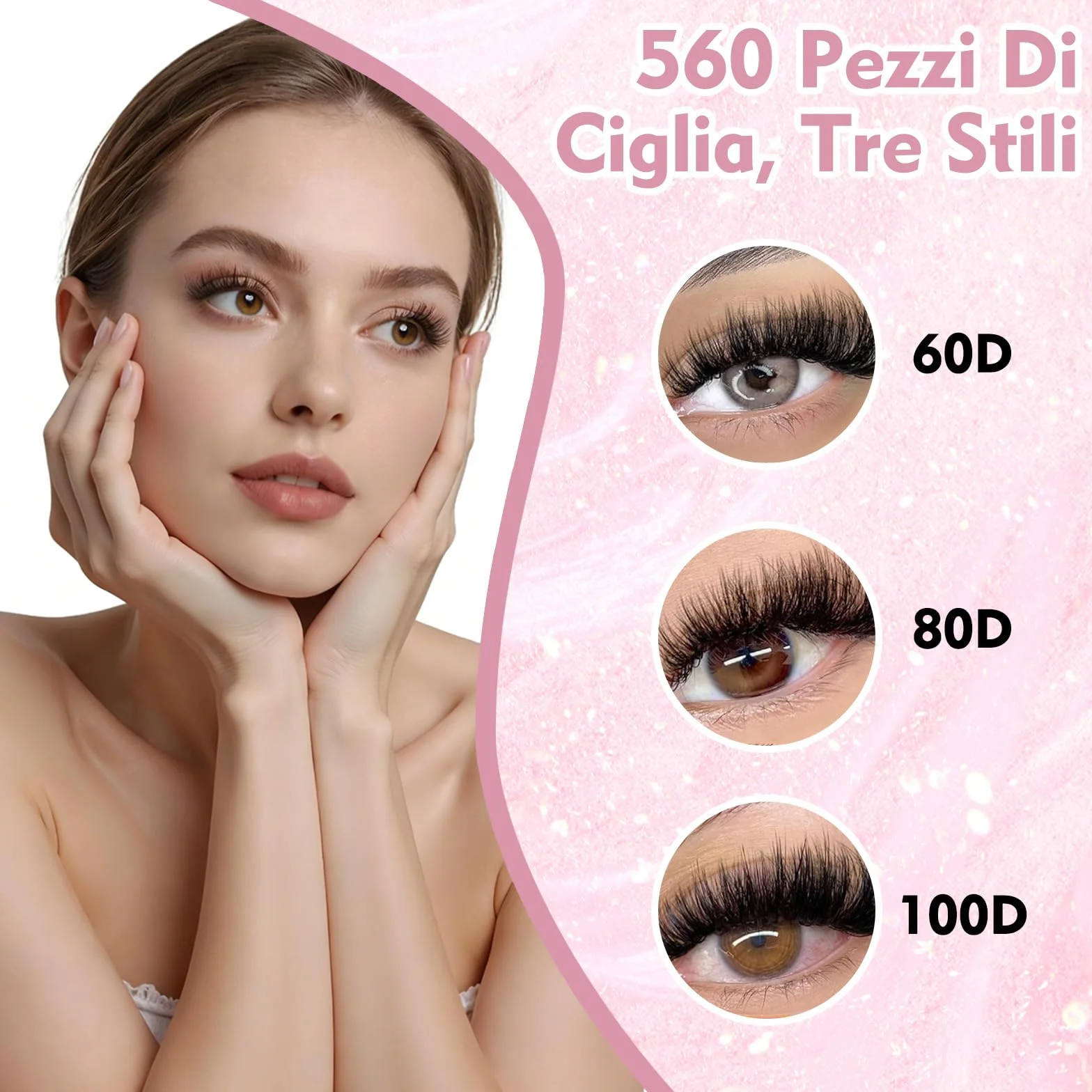 VEGCOO 560 Pezzi Ciglia Finte Extension Ciglia, 60-80-100D Curl, 8-16mm Kit