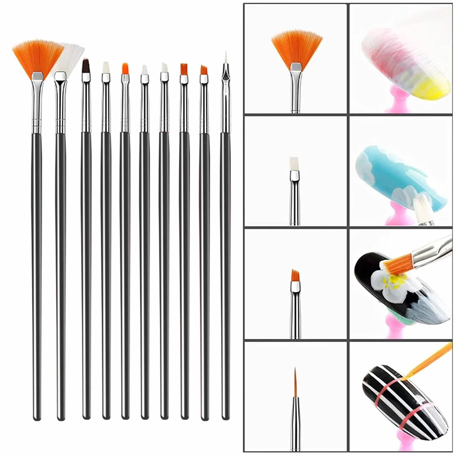 Pennelli Unghie, 15 Pezzi Nero Pennelli Unghie e 3 Pezzi Viola Pennelli per Unghie, Acrilico Gel Pennelloper Unghie Set pennelli per dettagl per Nail Art Design
