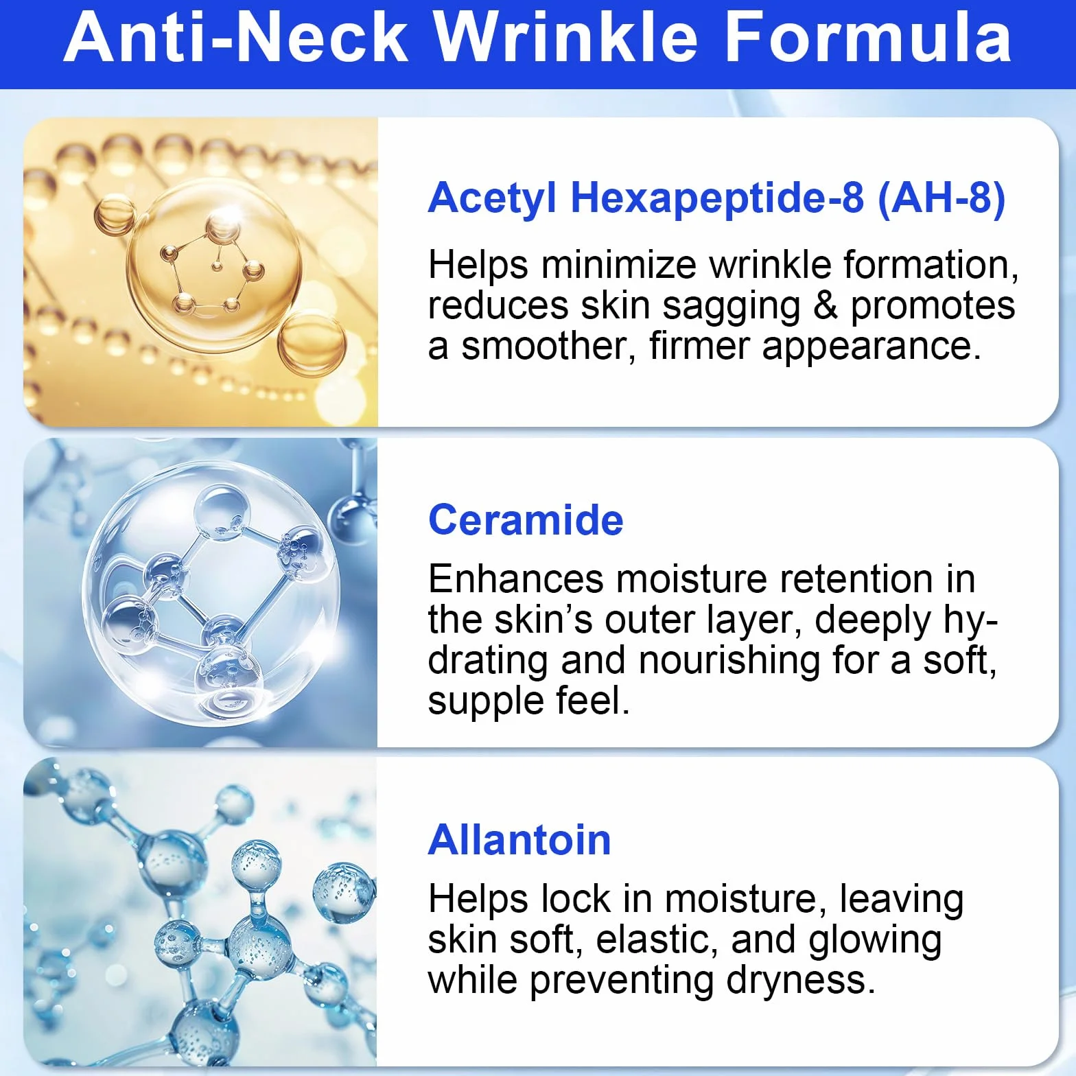 AH-8 Crema Rassodante per il Collo,120g Crema Rassodante per il Collo all'Esapeptide con Rullo, Idratante, Anti-Rughe, Riduce Rughe, Linee Sottili e Doppio Mento, Effetto Liftante