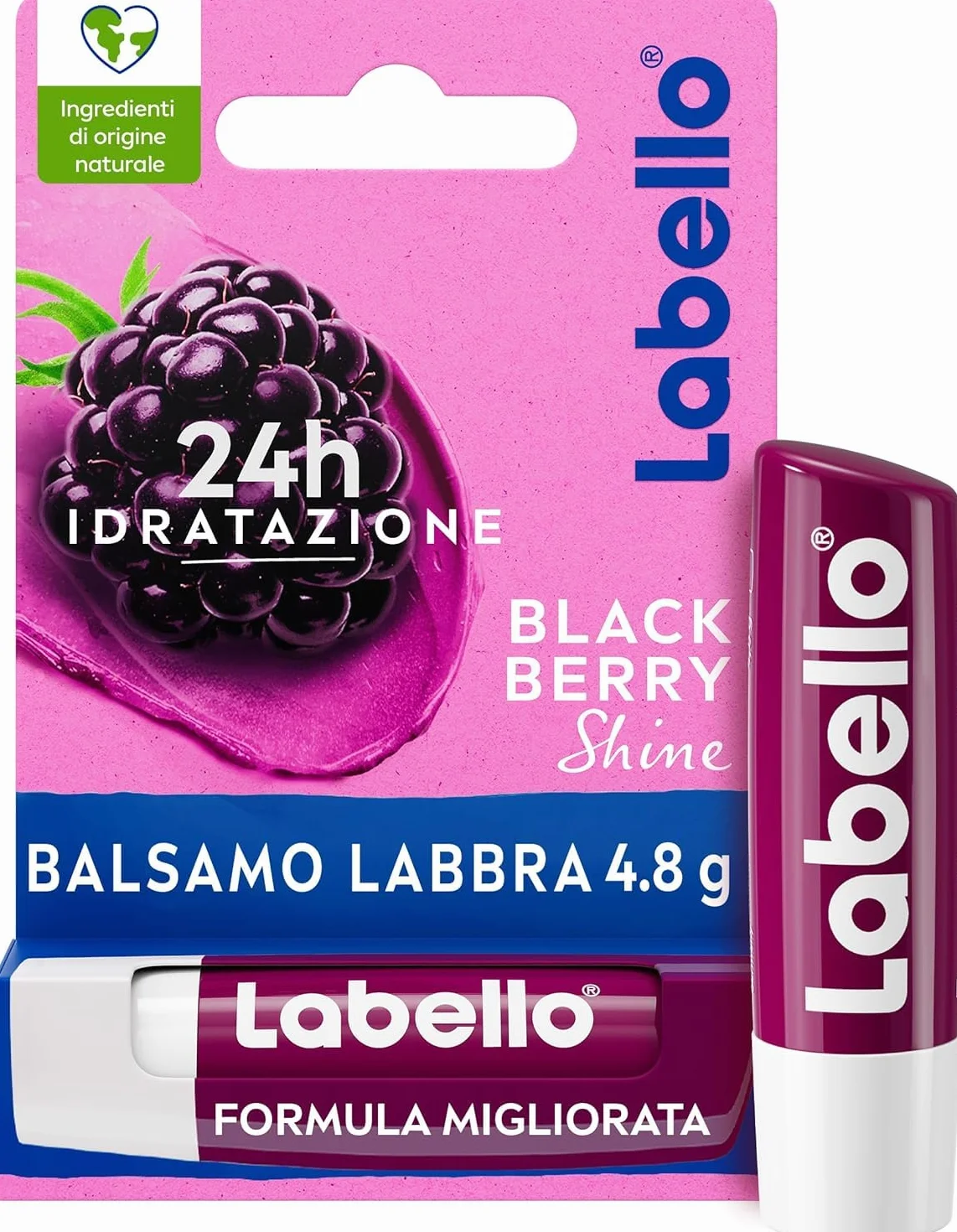 Labello Blackberry Shine Burrocacao Labbra 4.8 g Balsamo Colorato All'Aroma Di More Idratante 24H