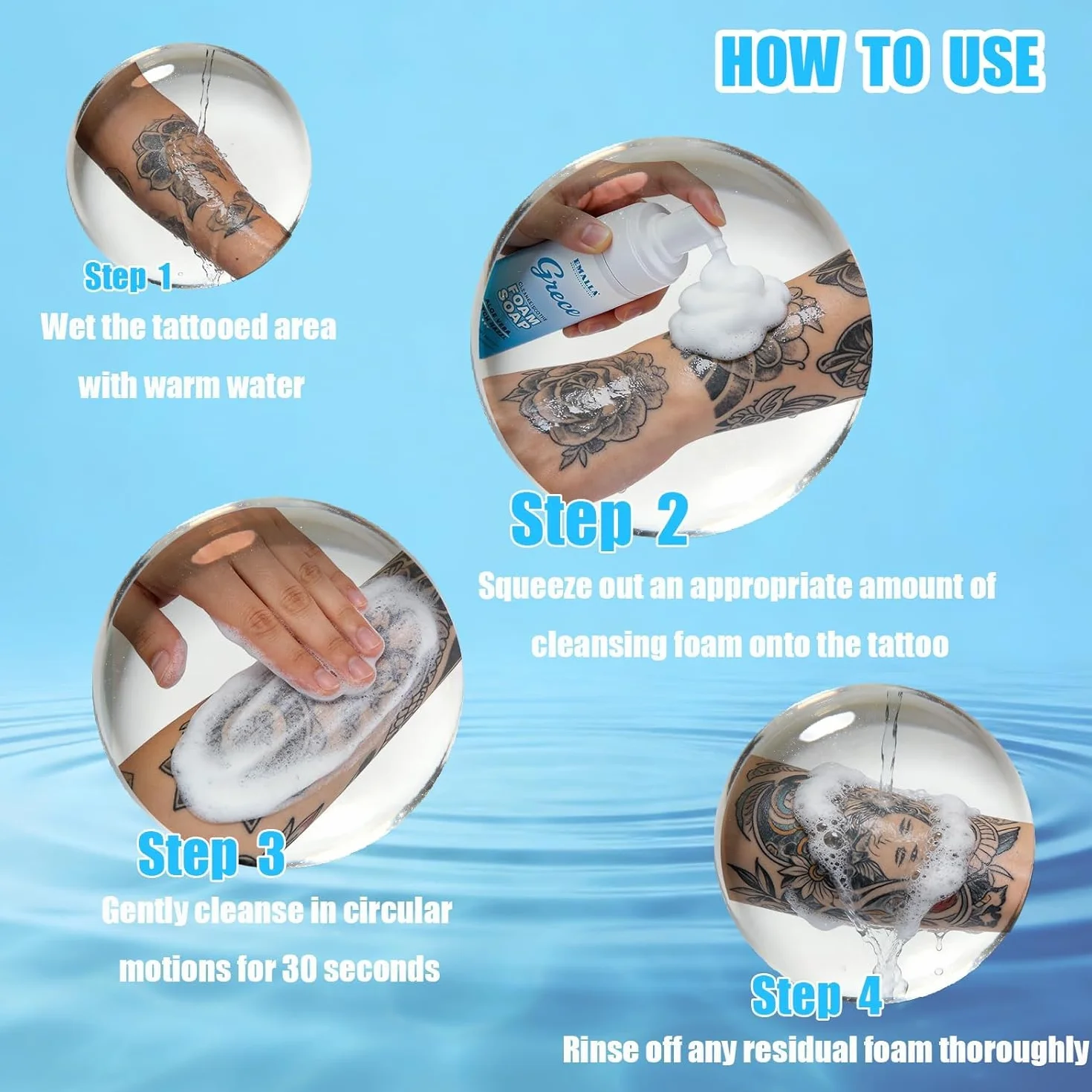 Schiuma detergente per tatuaggi, 200 ml, schiuma detergente delicata per nuovi tatuaggi, lenitivo e idratante, per la cura del tatuaggio, fresca